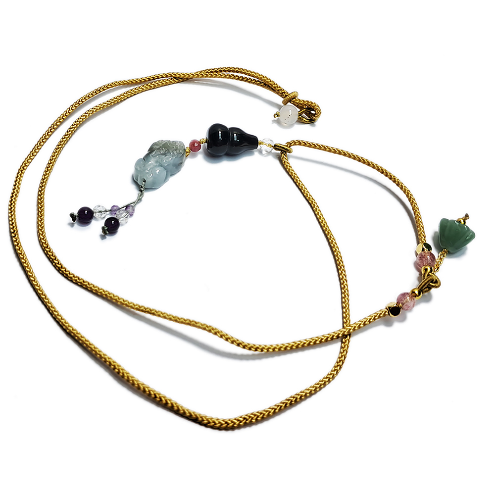 玉貔貅&葫蘆{黑曜石}&中國結項鍊【十方】152990