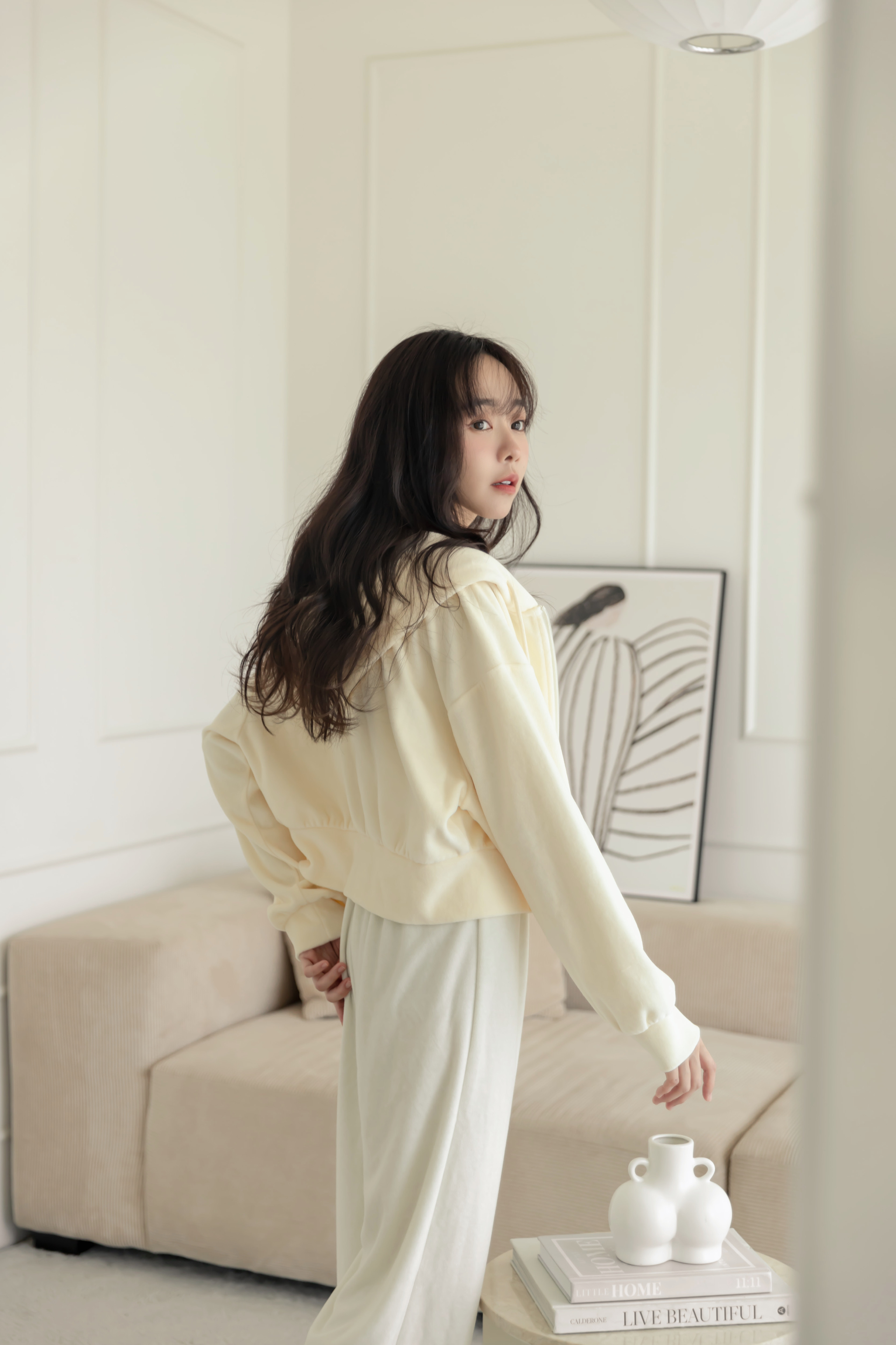 軟綿毛巾布長褲-奶白