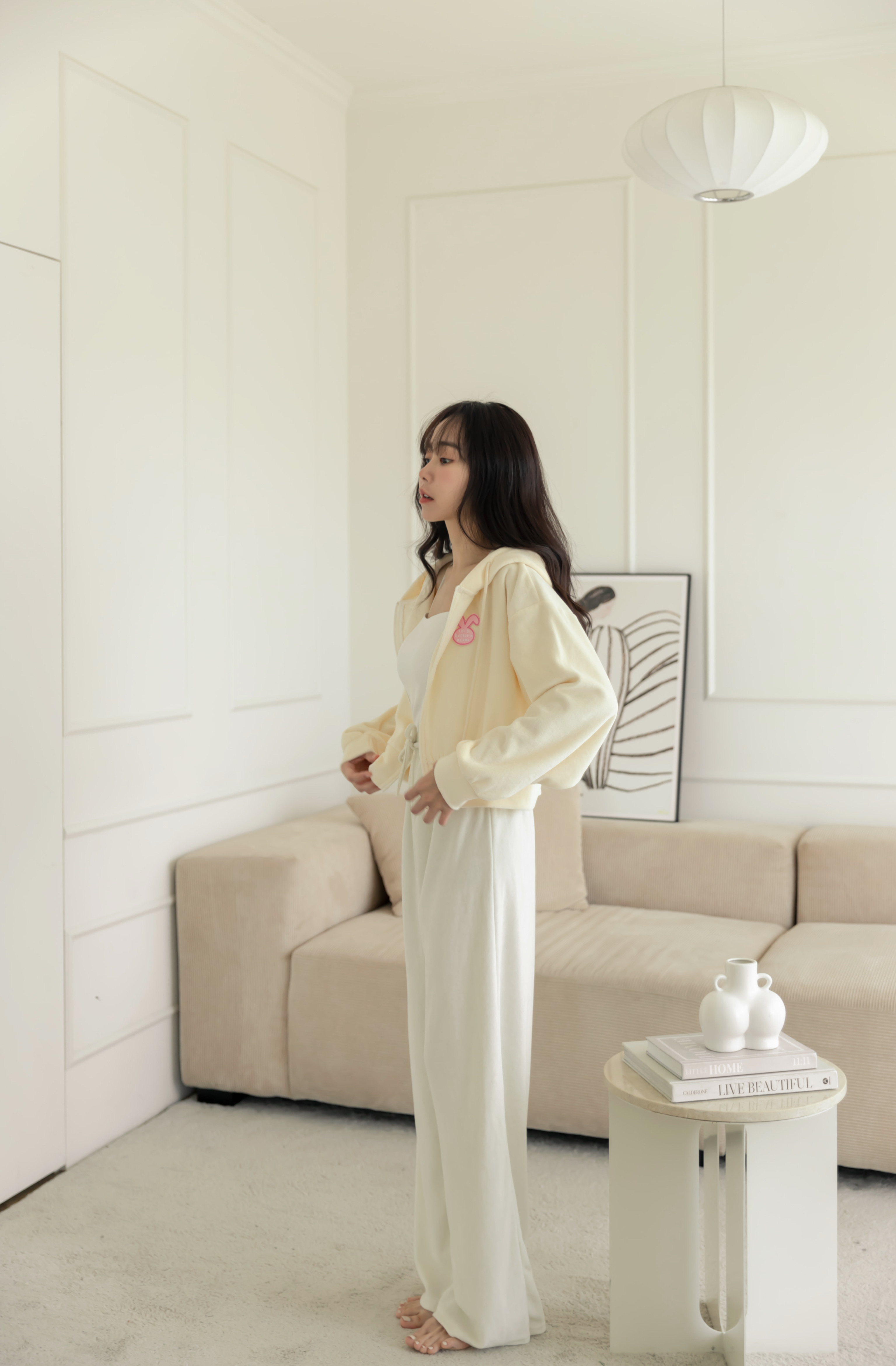 軟綿毛巾布長褲-奶白