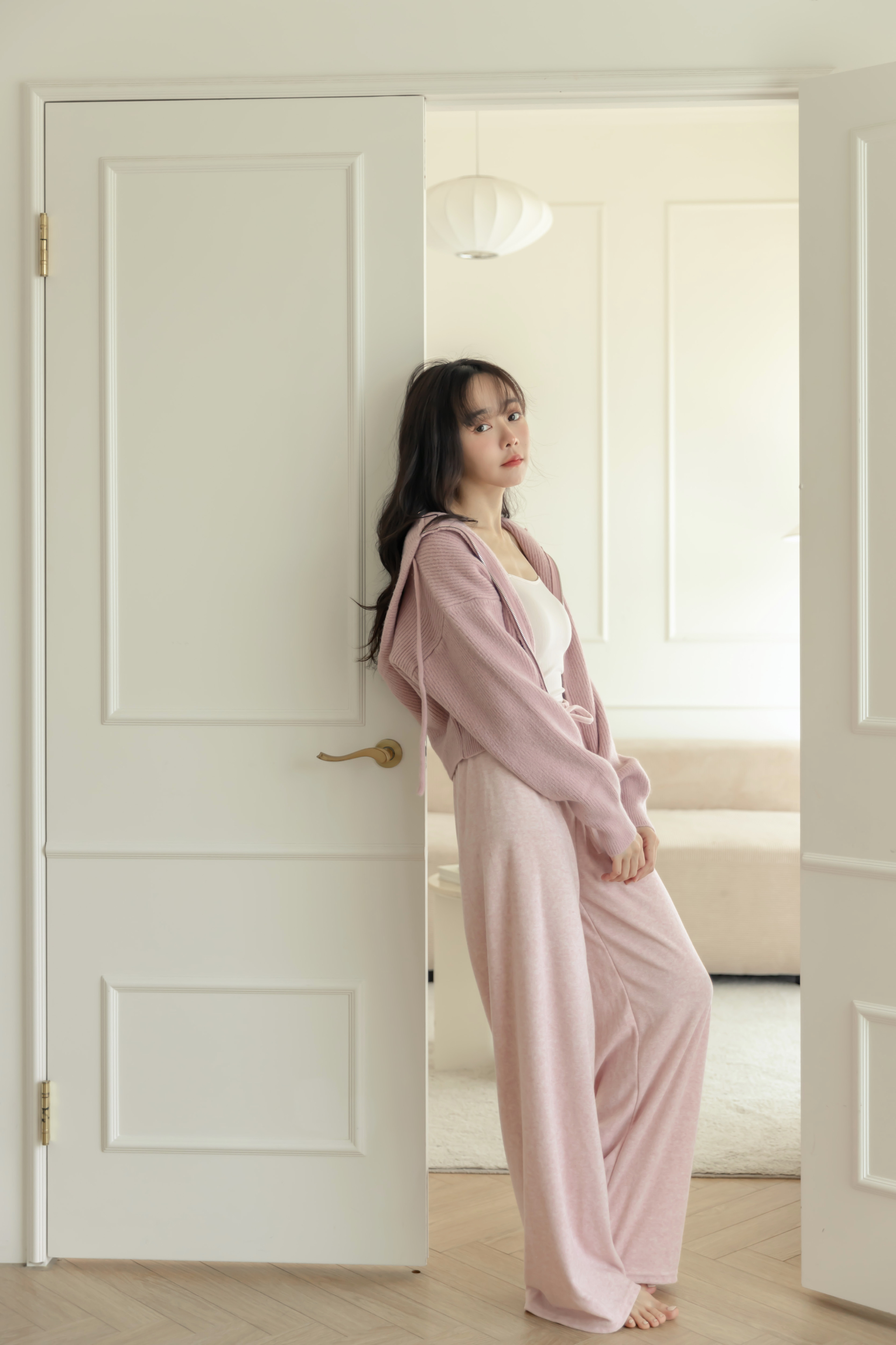 軟綿毛巾布長褲-草莓粉