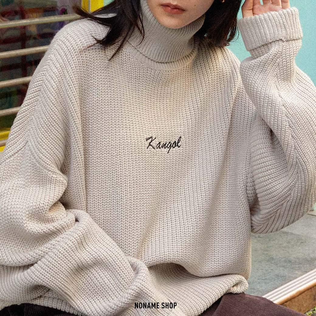 KANGOL 草寫 LOGO 針織 高領 毛衣 落肩 五色 (男款)