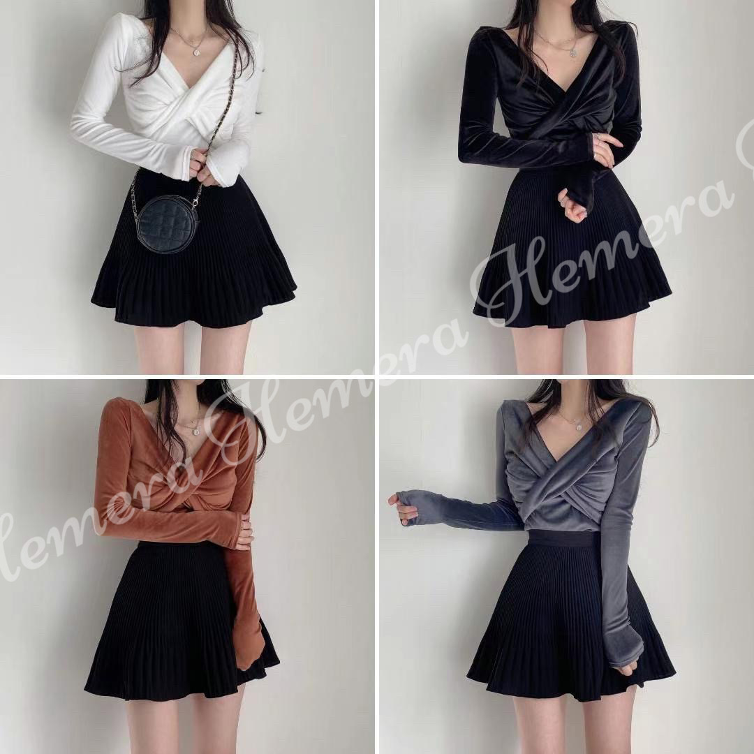 TP23W1237 簡約易襯絲絨波霸蝴蝶結上身