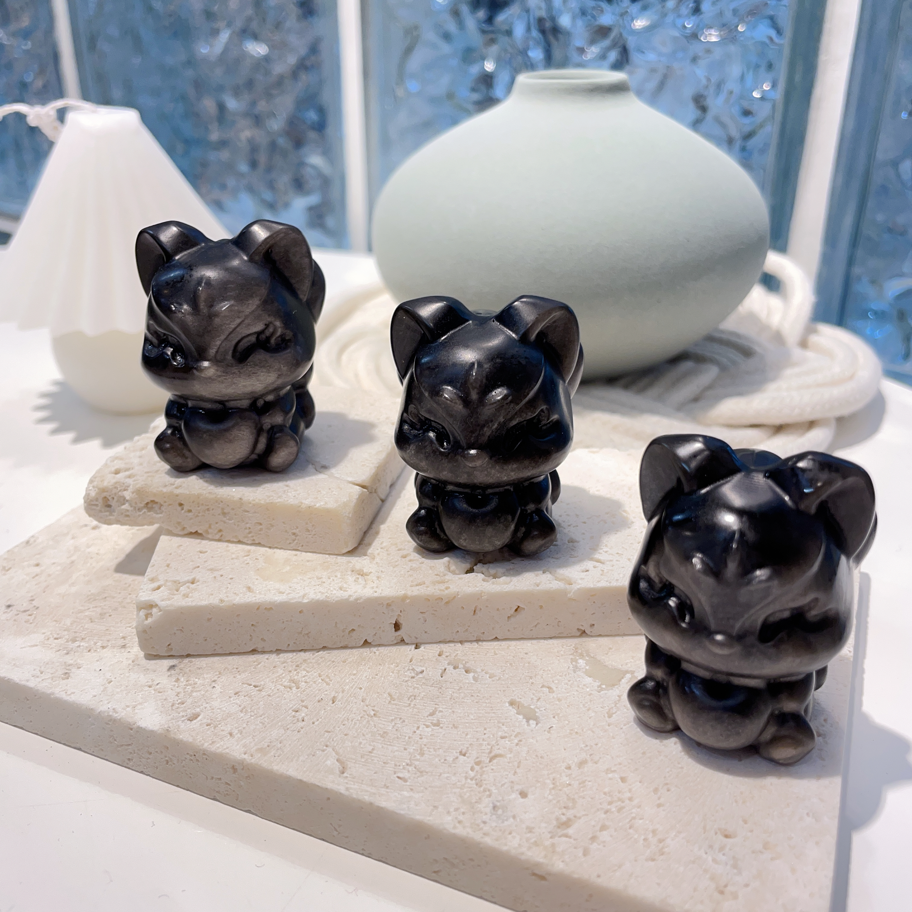 銀曜石狐狸仔擺件