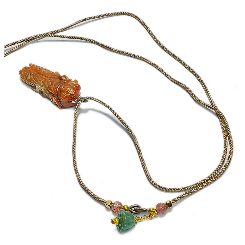 秋蟬一鳴驚人{緬甸玉紅翡}中國結項鍊【十方】152948