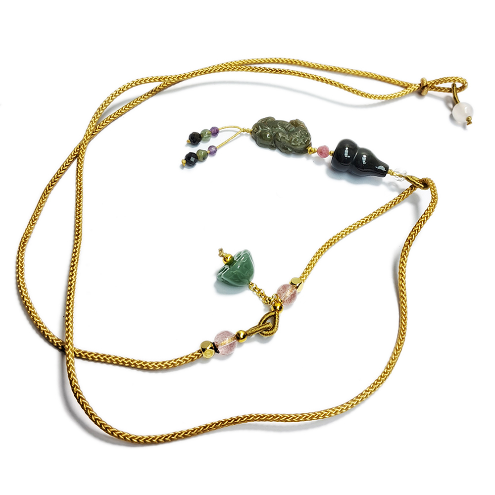 玉貔貅&葫蘆{黑曜石}&中國結項鍊【十方】152956