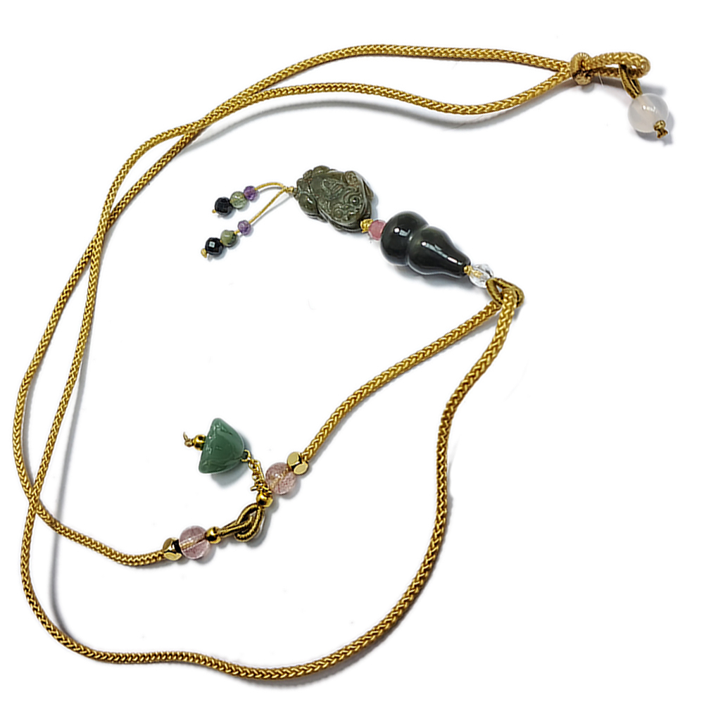 玉貔貅&葫蘆{黑曜石}&中國結項鍊【十方】152956