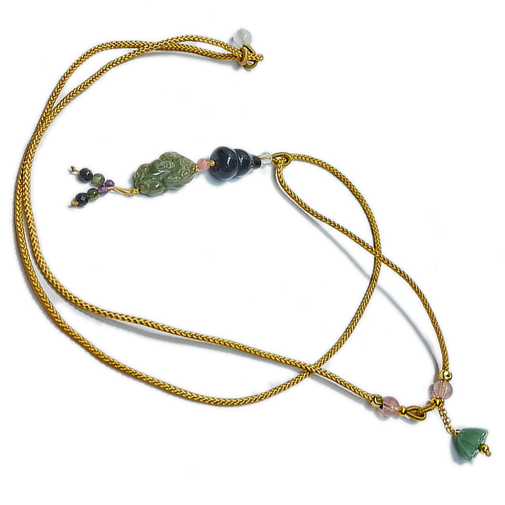 玉貔貅&葫蘆{黑曜石}&中國結項鍊【十方】152991