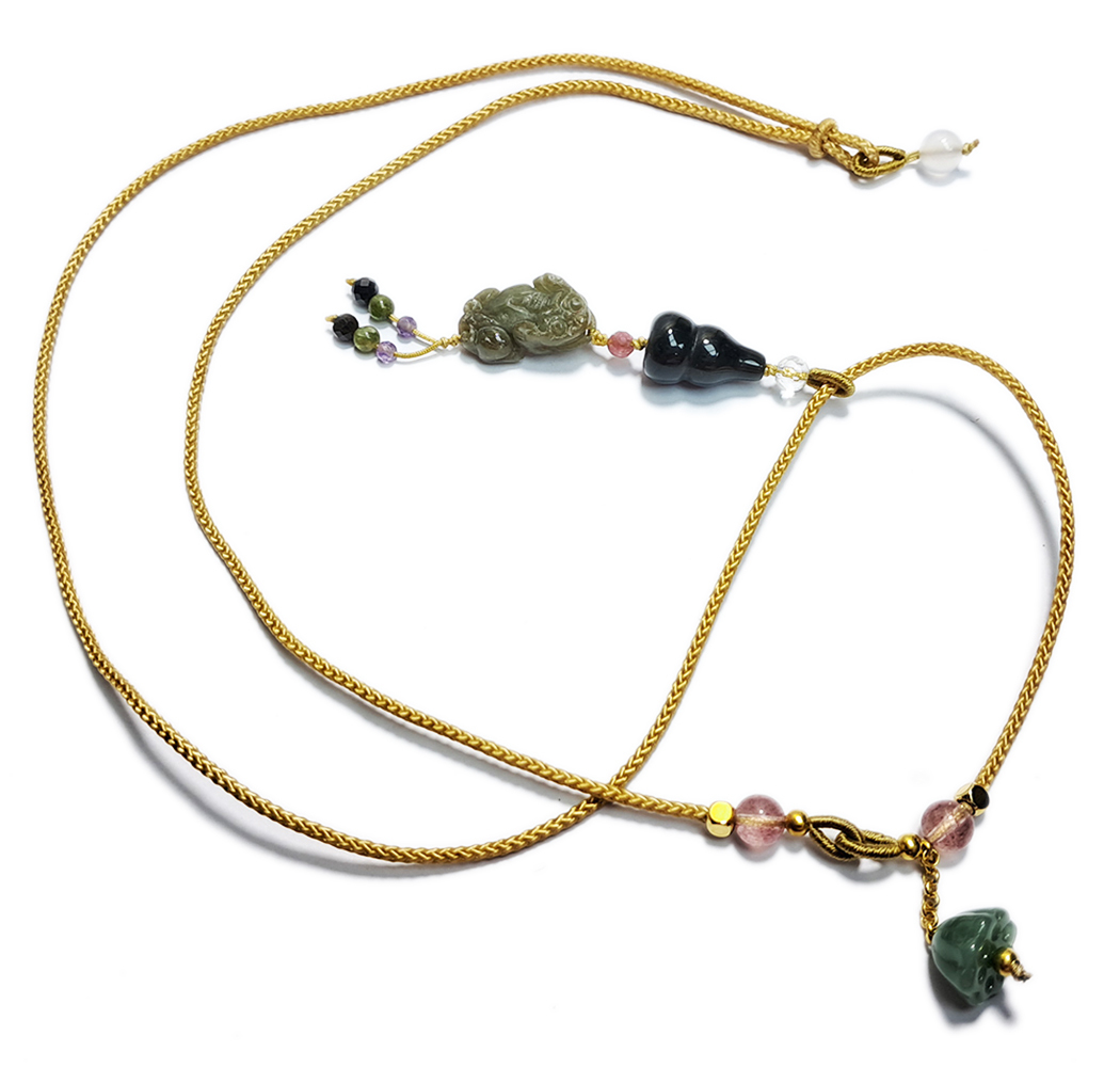 玉貔貅&葫蘆{黑曜石}&中國結項鍊【十方】152991