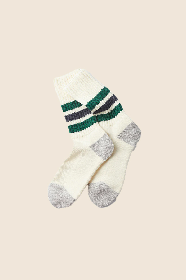 ROTOTO - R1255 COARSE RIBBED OLDSCHOOL CREW 襪 (綠藍條紋)