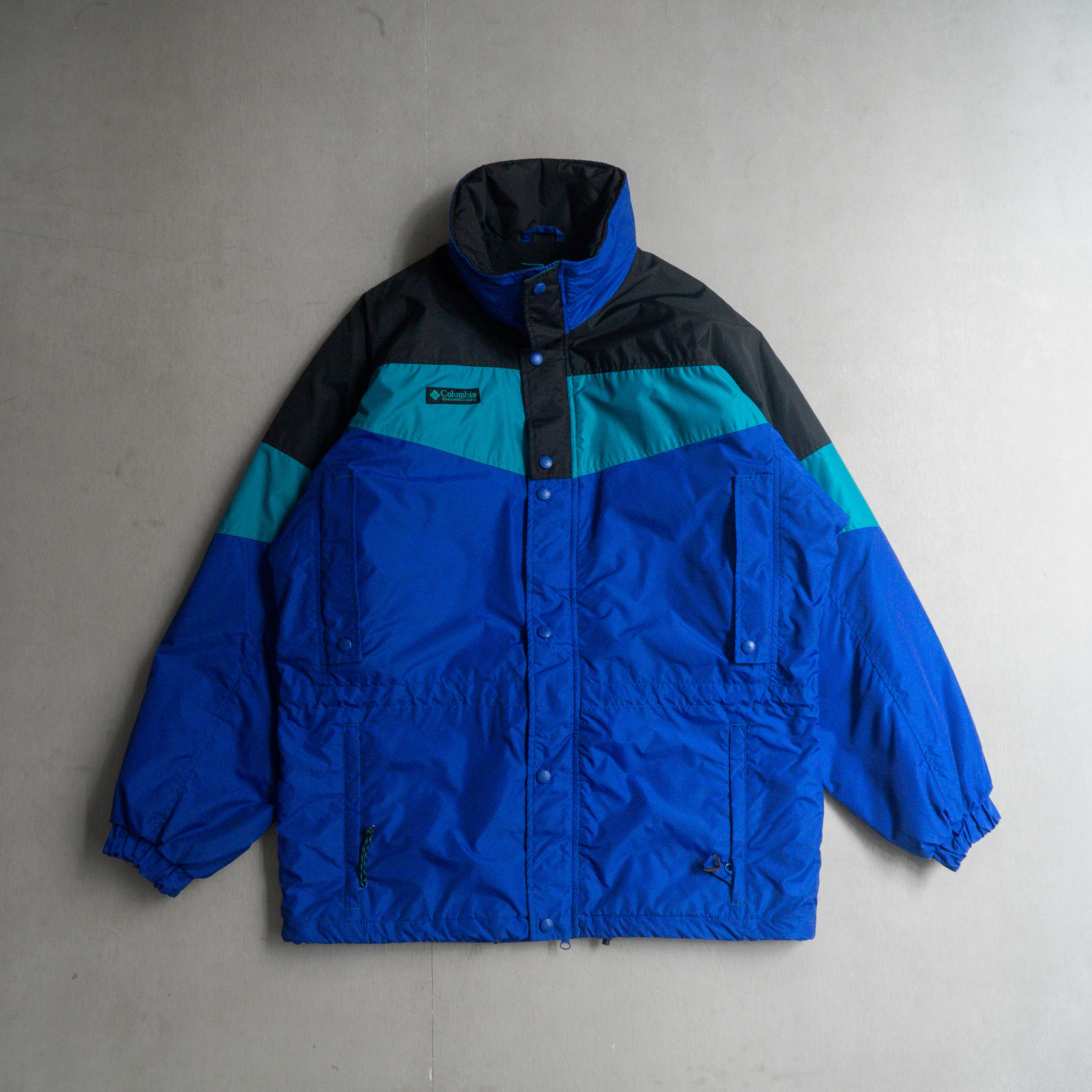 COLUMBIA MOUNTAIN PARKA 藍色 拼色 鋪棉 高領 防風 登山 連帽 外套 M