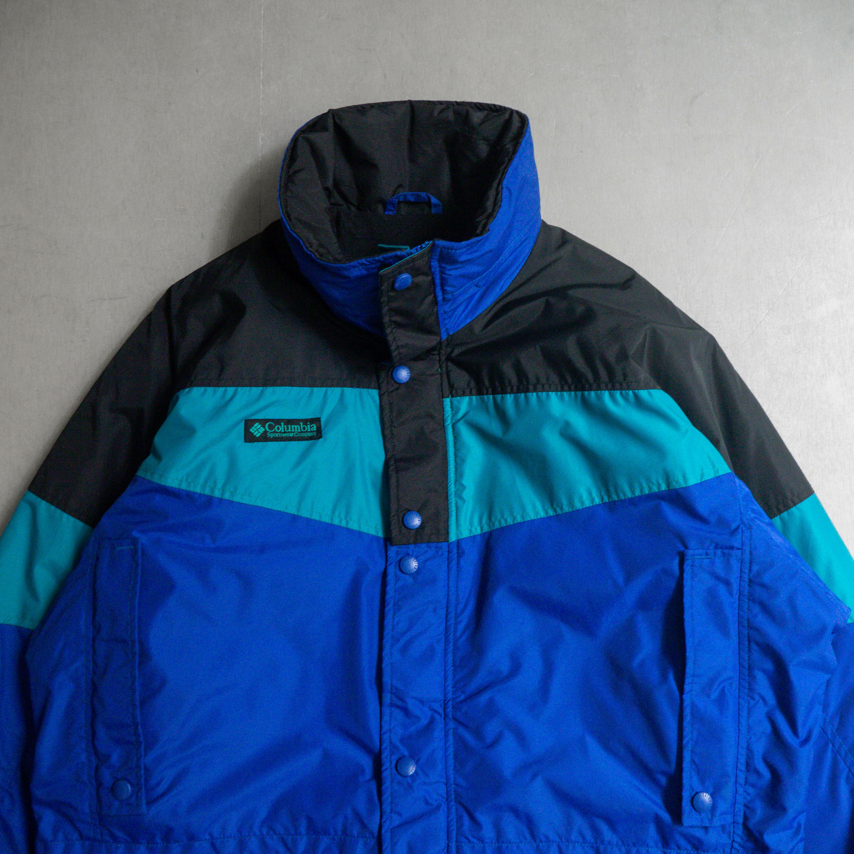 COLUMBIA MOUNTAIN PARKA 藍色 拼色 鋪棉 高領 防風 登山 連帽 外套 M