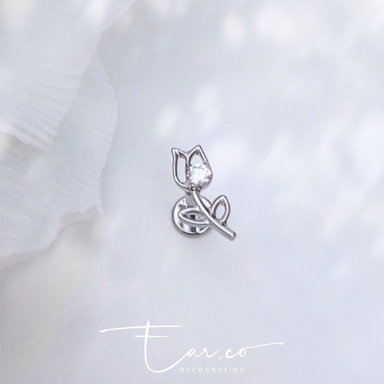 鬱金香閃石平頭耳門/耳珠/耳骨釘 [G23 Titanium] [單支]