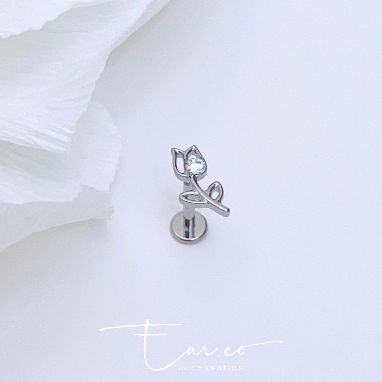 鬱金香閃石平頭耳門/耳珠/耳骨釘 [G23 Titanium] [單支]