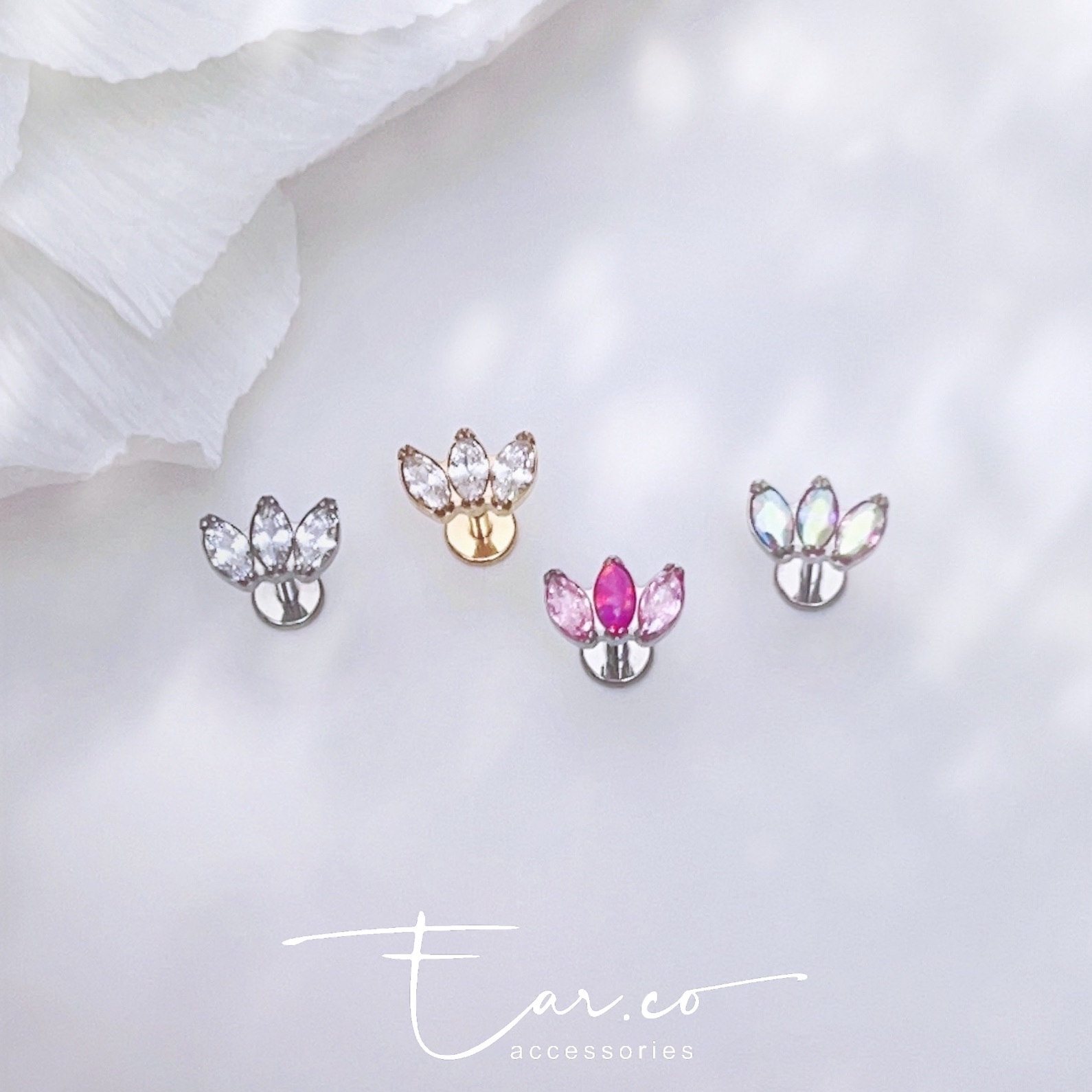 皇冠三葉草平頭耳門/耳珠/耳骨釘 [G23 Titanium] [單支]