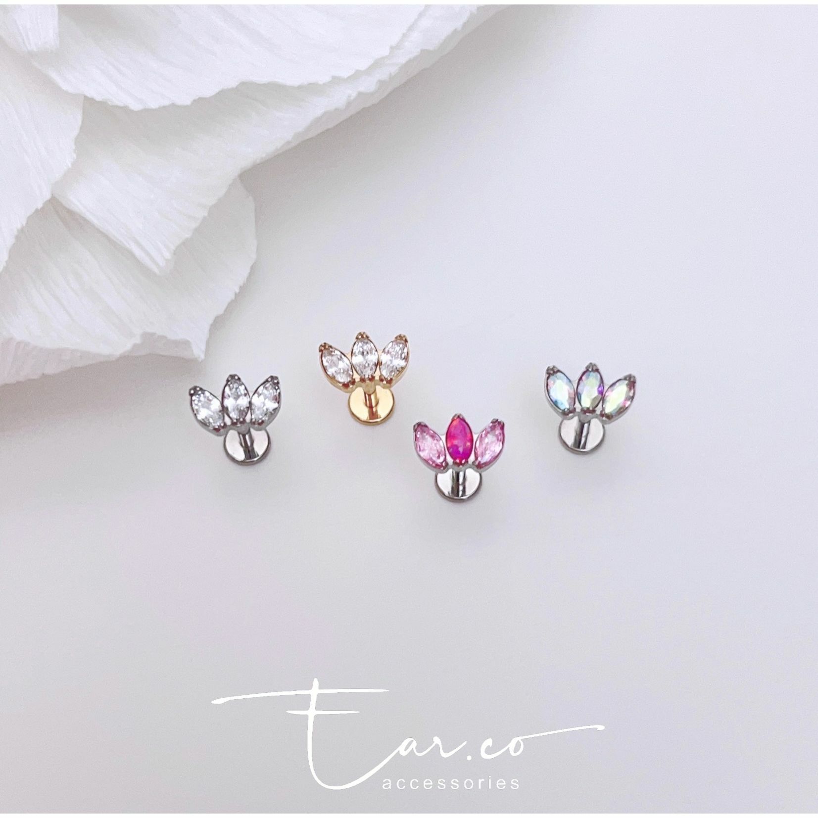 皇冠三葉草平頭耳門/耳珠/耳骨釘 [G23 Titanium] [單支]