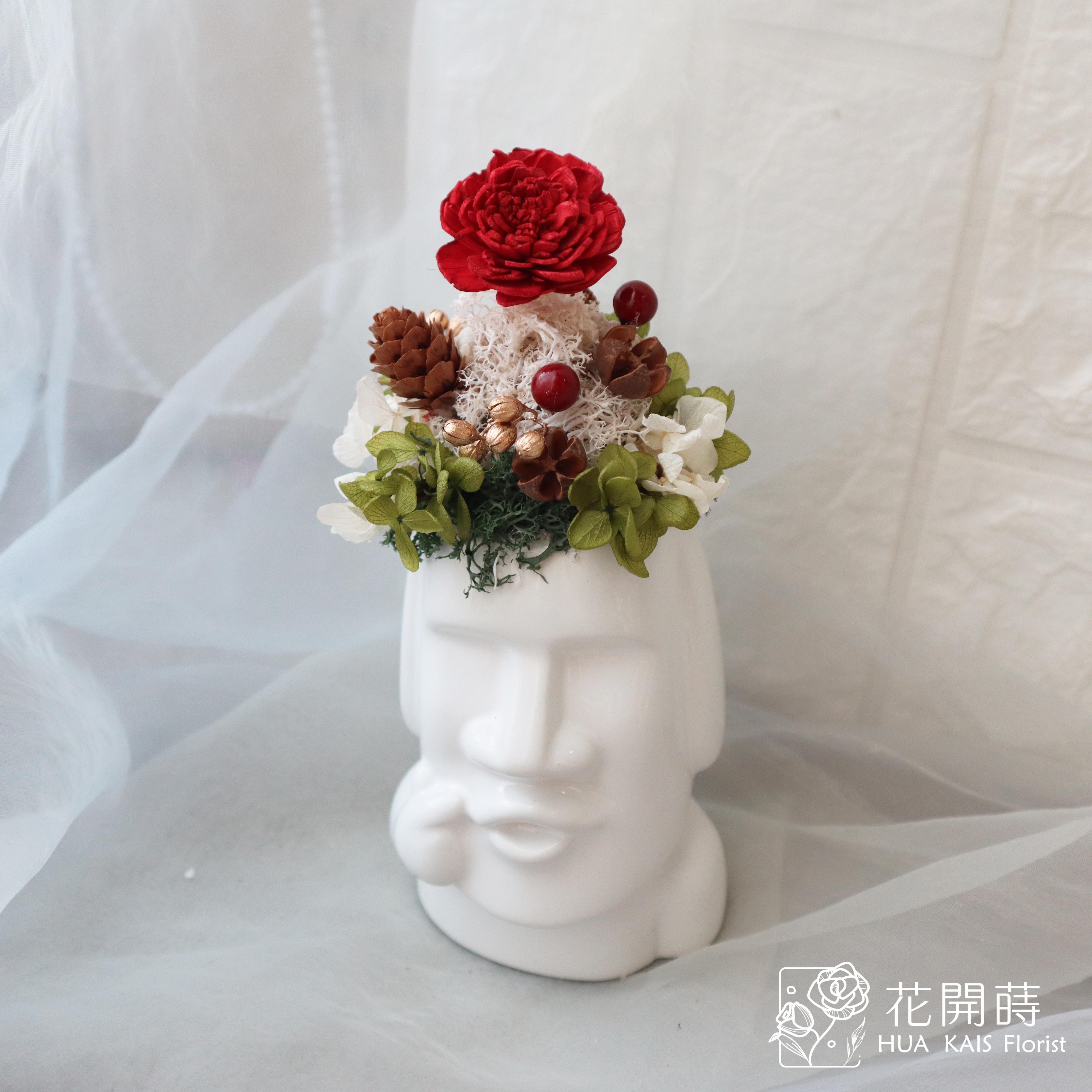 聖誕摩艾小桌花|白精靈|開幕小盆栽|生日禮物|辦公桌小盆花|交換禮物