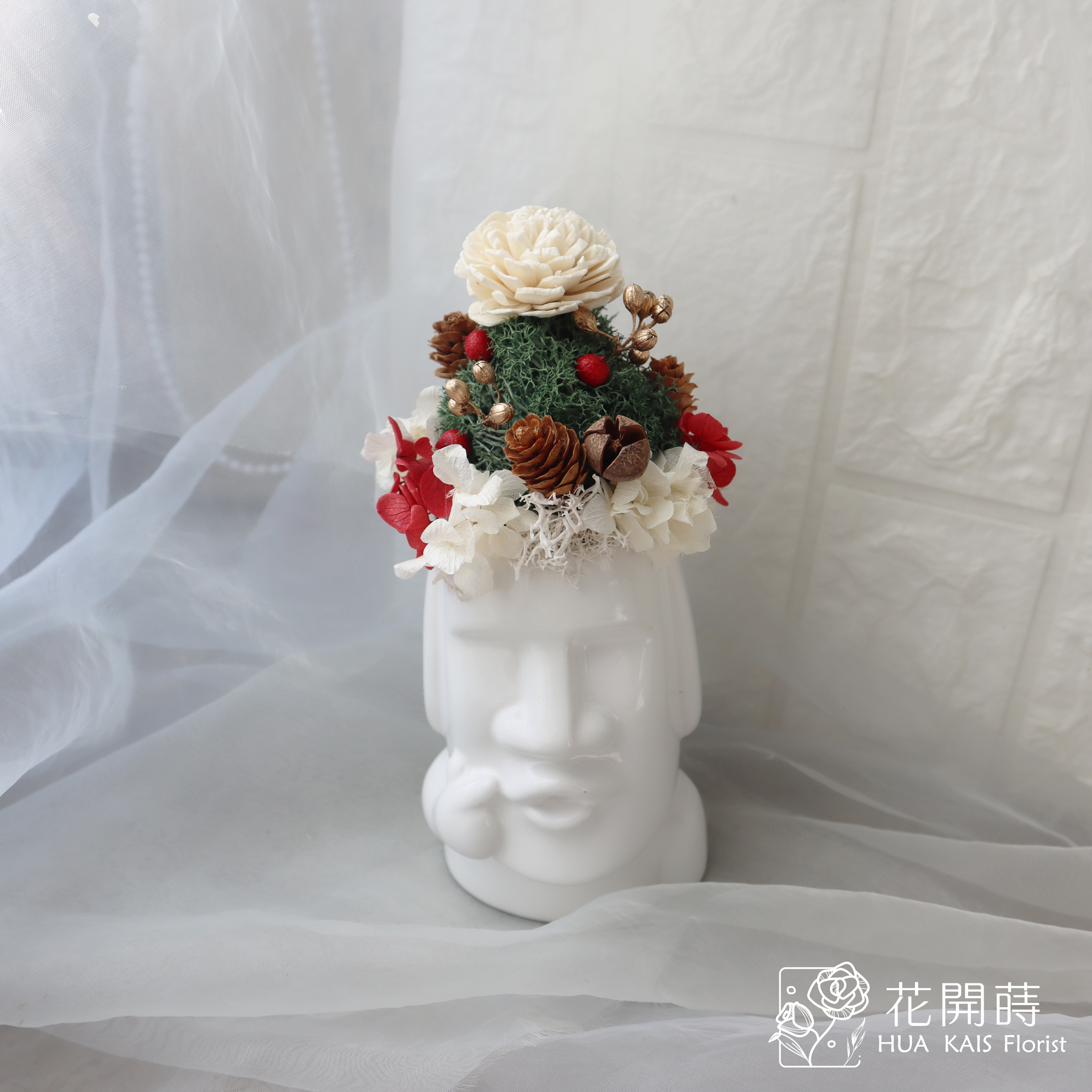 聖誕摩艾小桌花|綠精靈|開幕小盆栽|生日禮物|辦公桌小盆花|交換禮物