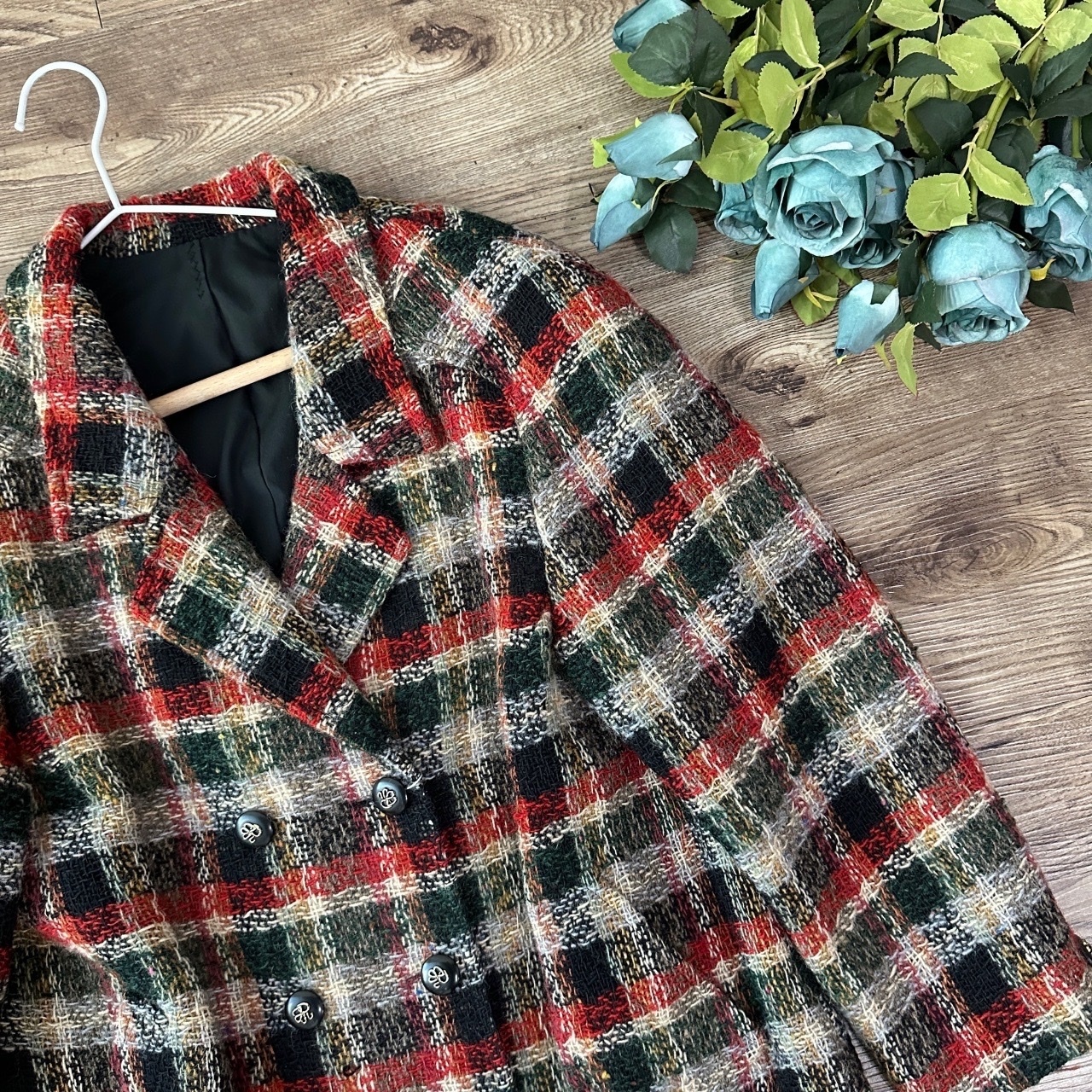 英倫風紅綠色格紋西裝外套