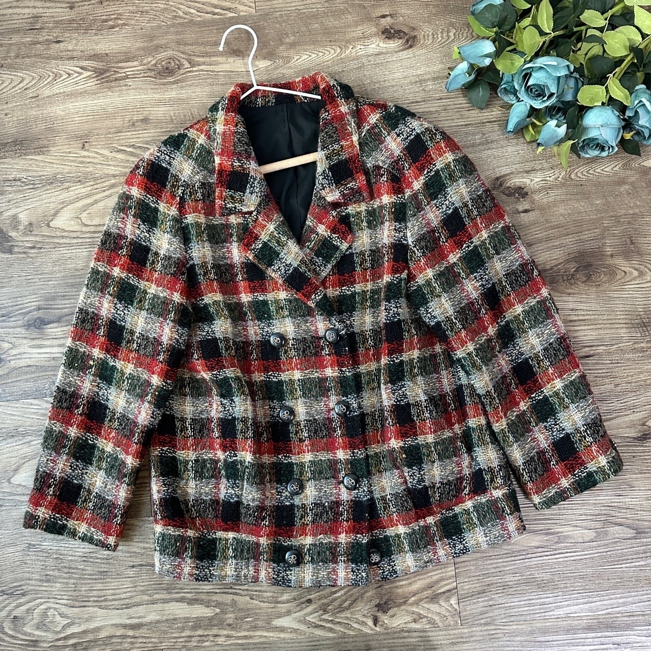 英倫風紅綠色格紋西裝外套