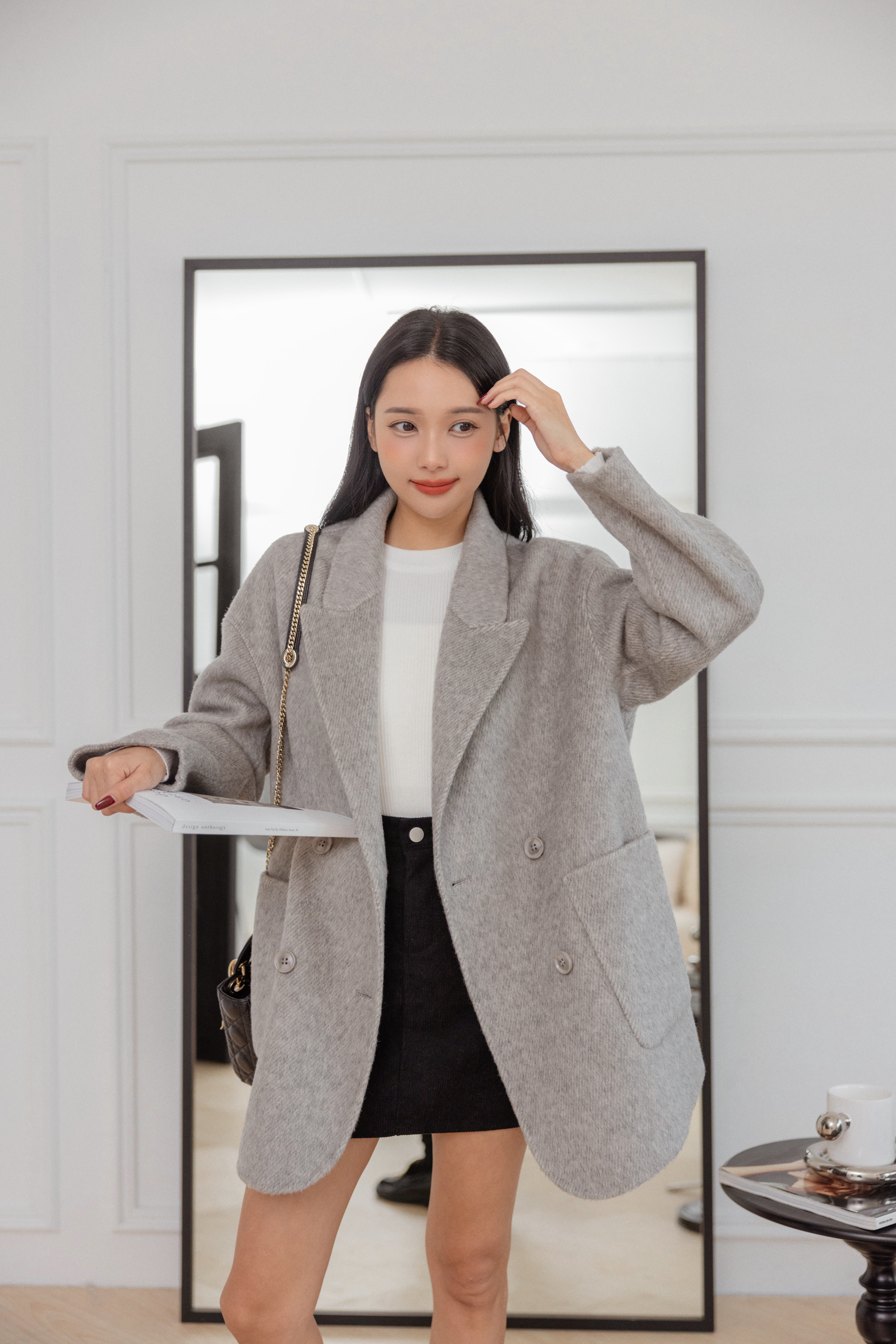 親膚100％WooL 花灰輕大衣