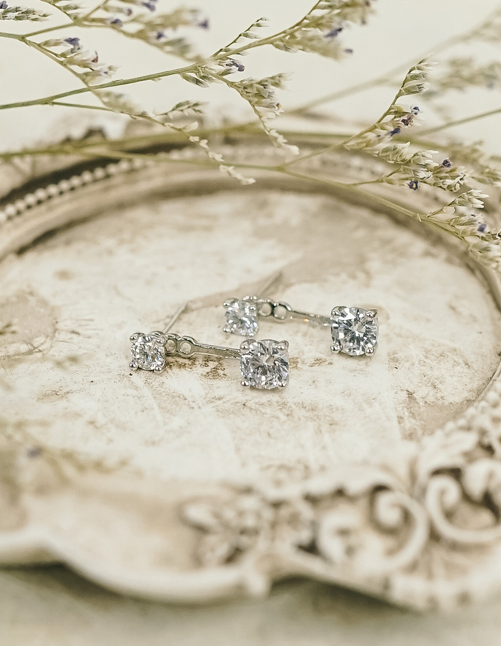 925 純銀雙鑽四爪耳環