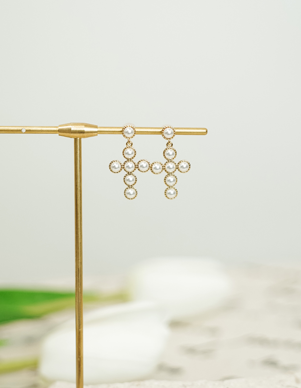 925 純銀施華洛世奇十字珍珠耳環