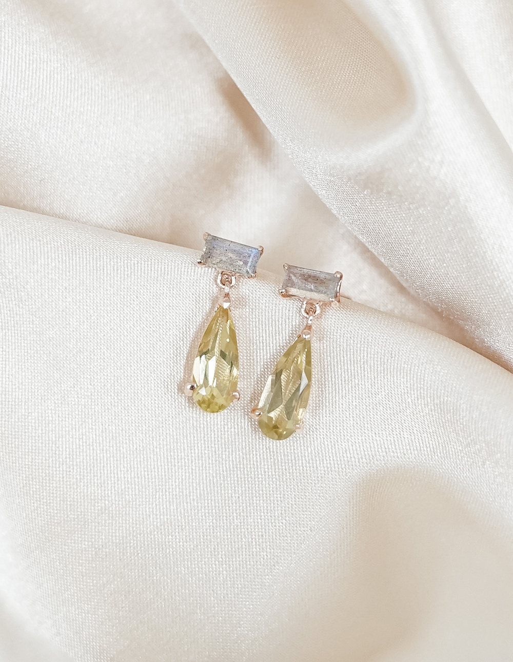 925 純銀水滴方塊天然石耳環