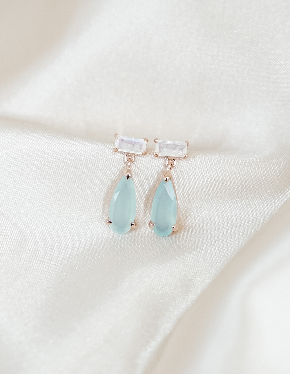 925 純銀水滴方塊天然石耳環