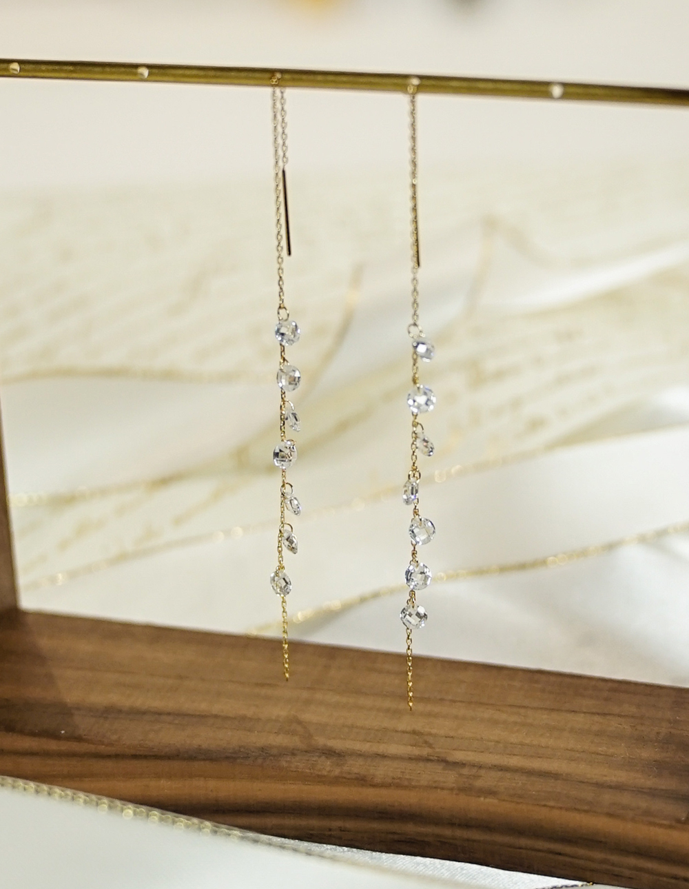 925 純銀施華洛世奇水晶細鍊耳環