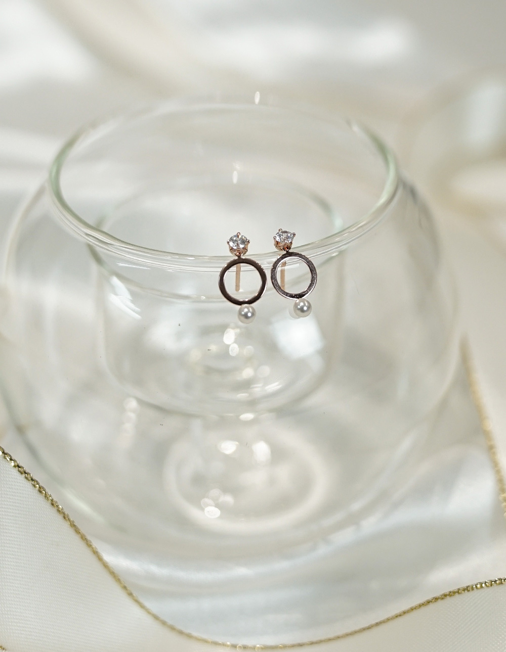 925 純銀施華洛世奇水鑽珍珠圈圈耳環