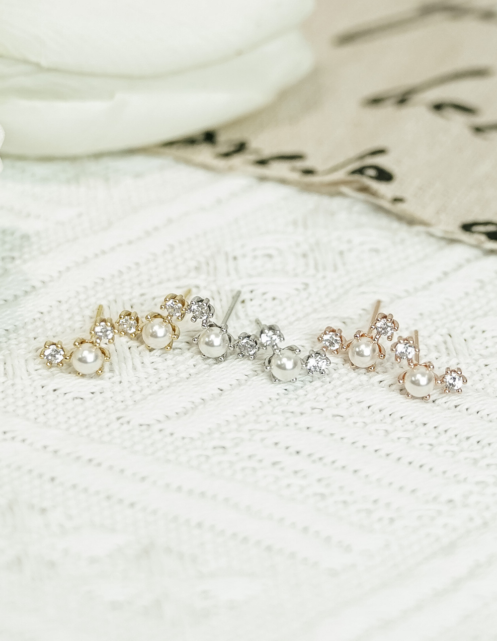 925 純銀施華洛世奇珍珠水鑽排列耳環