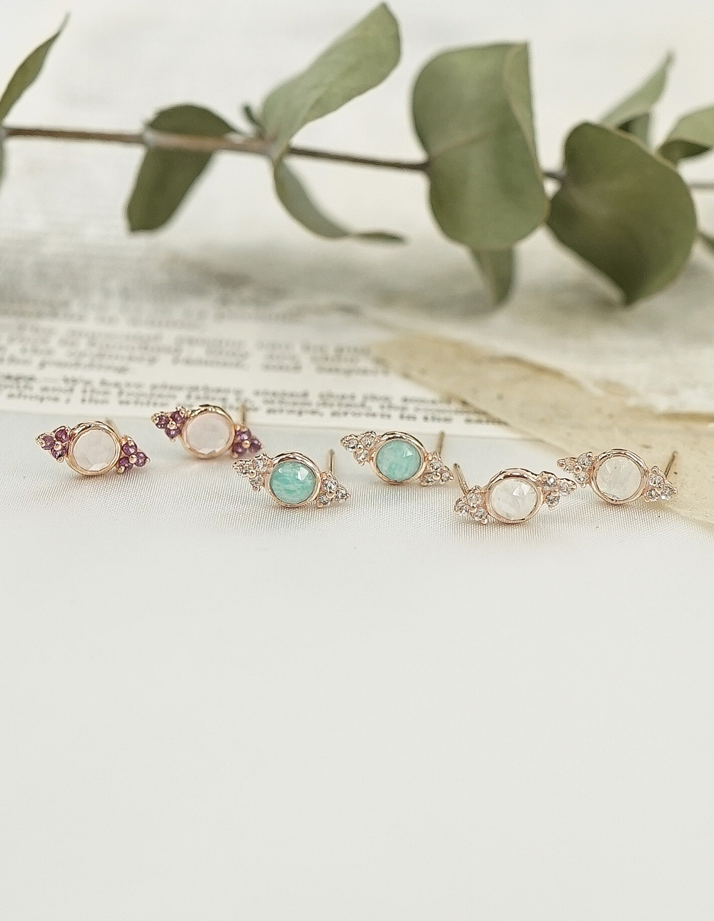 925 純銀天然石立體切割耳環