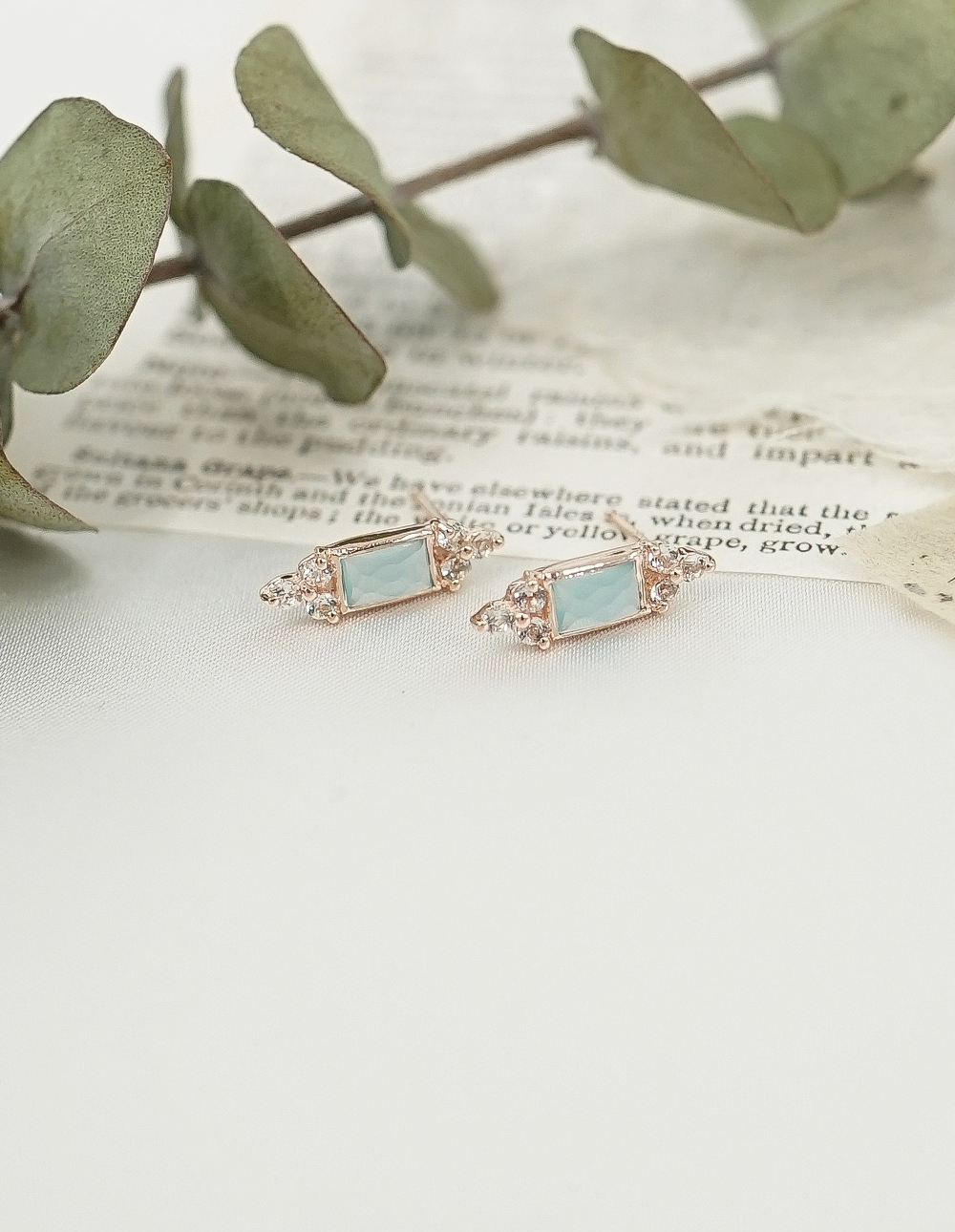 925 純銀天然石方形切割耳環