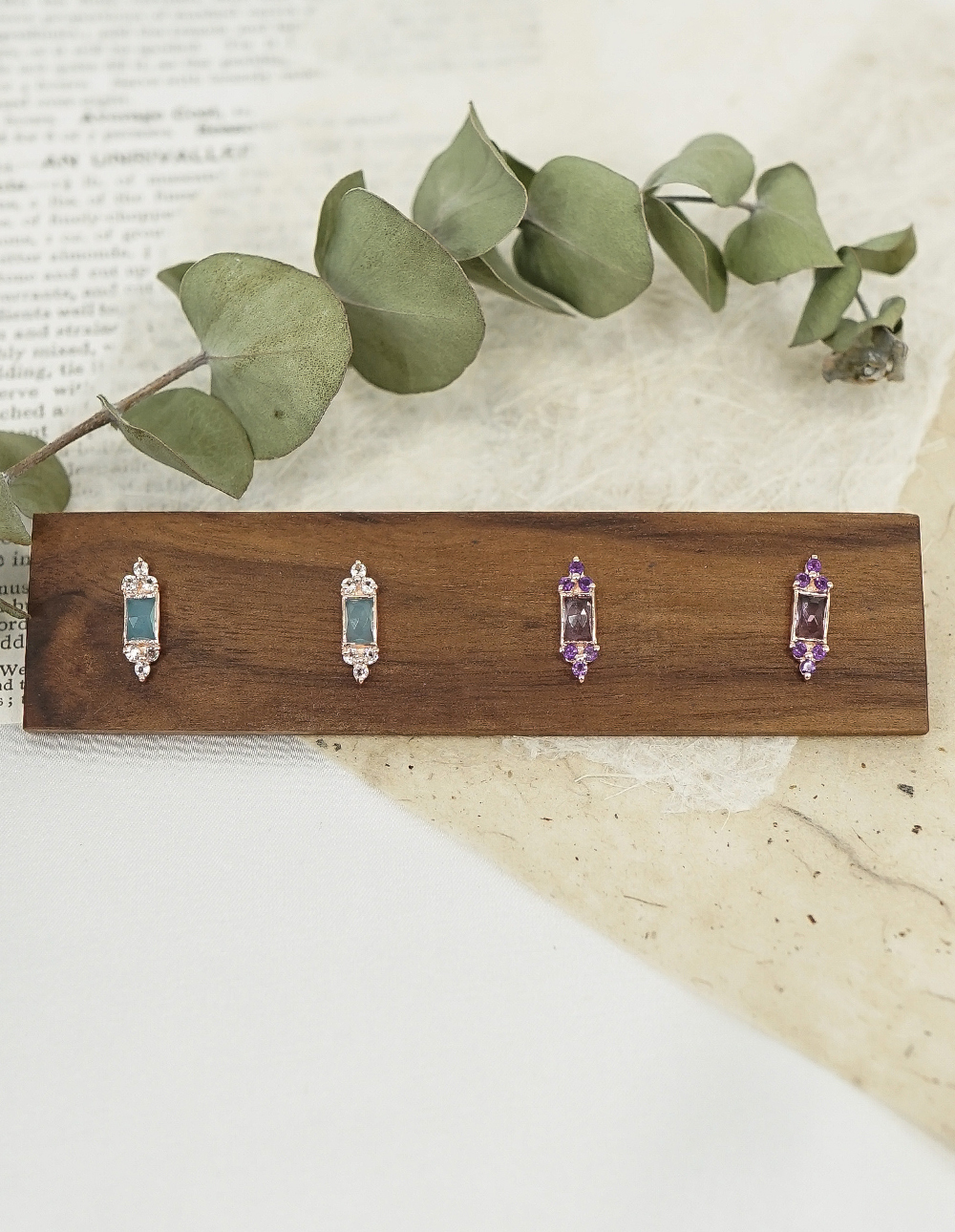 925 純銀天然石方形切割耳環