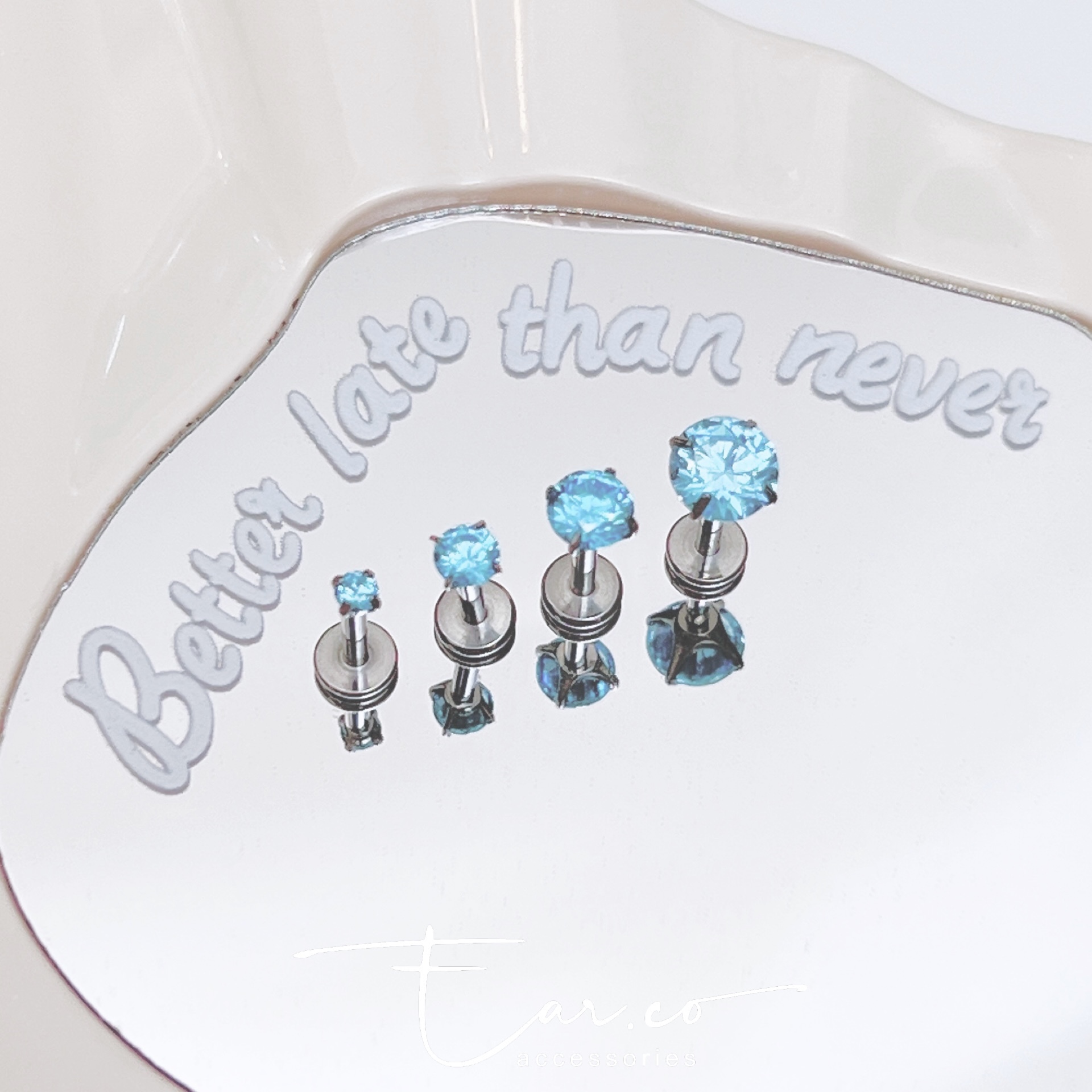 四爪天藍色閃石平頭耳門/耳珠/耳骨釘 [G23 Titanium] [單支]