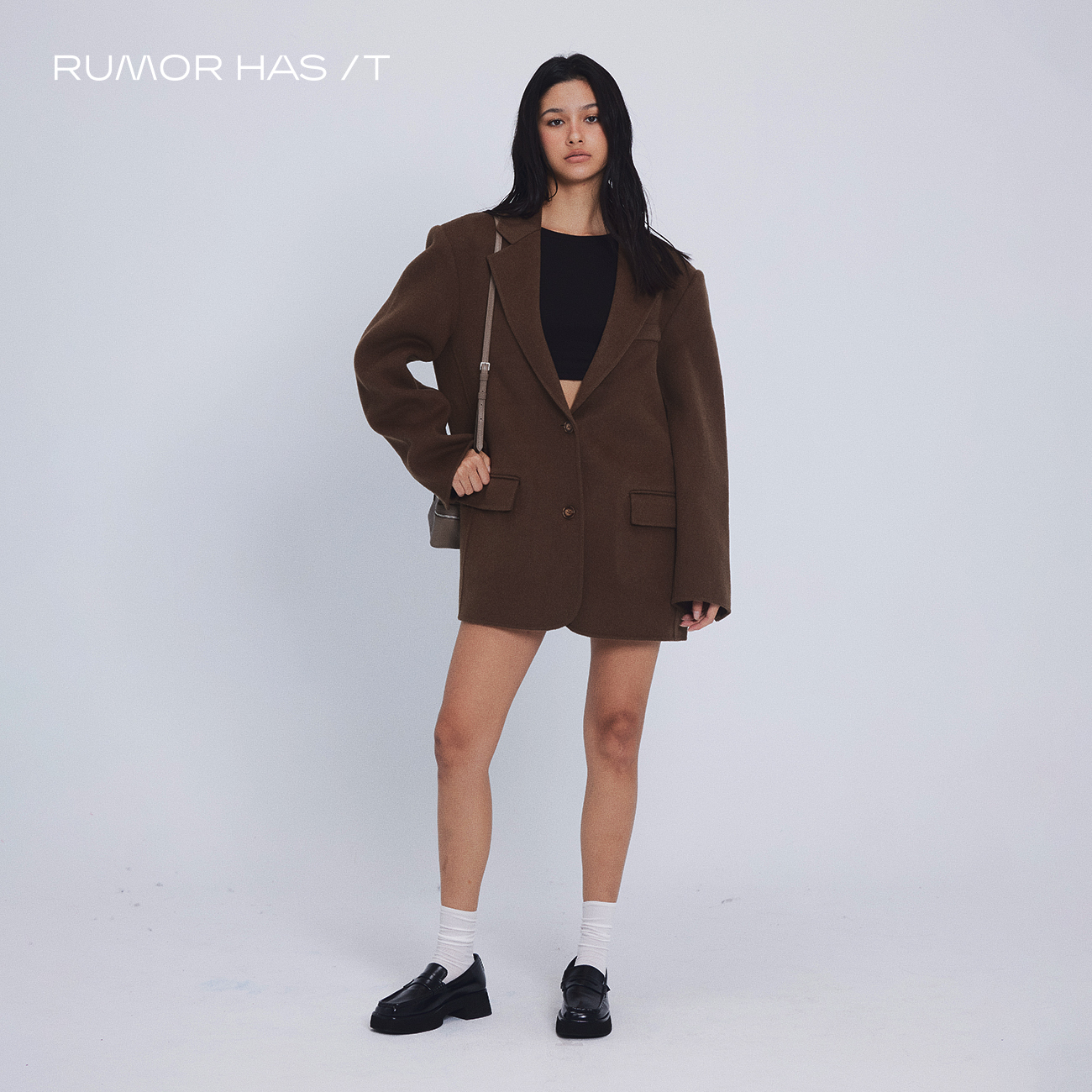 Oversized Wool Blazer-Dark Brown