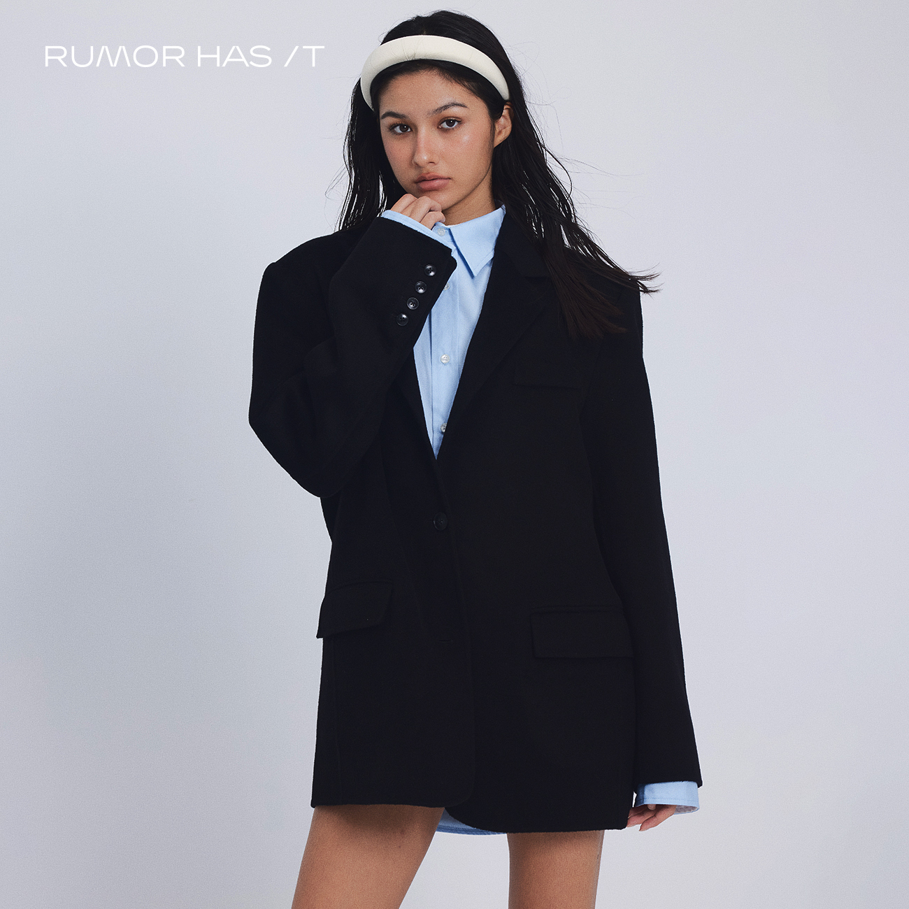 Oversized Wool Blazer-Black