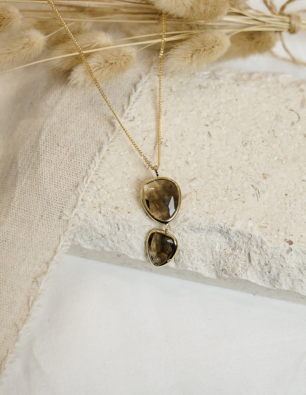 -925 純銀寶石切割面雙天然石項鍊-