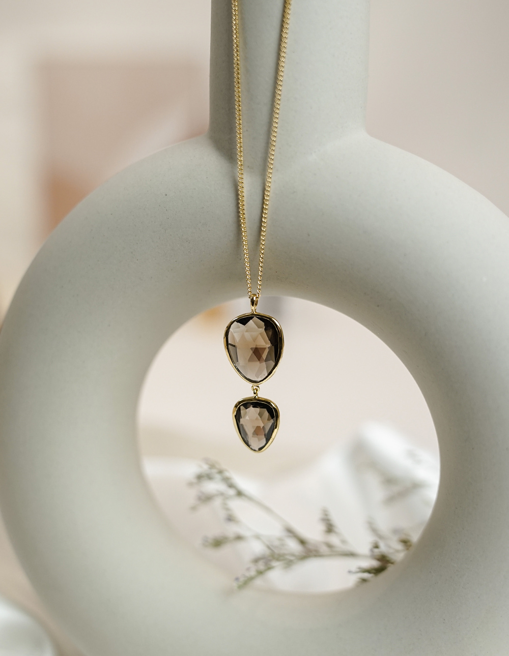 -925 純銀寶石切割面雙天然石項鍊-