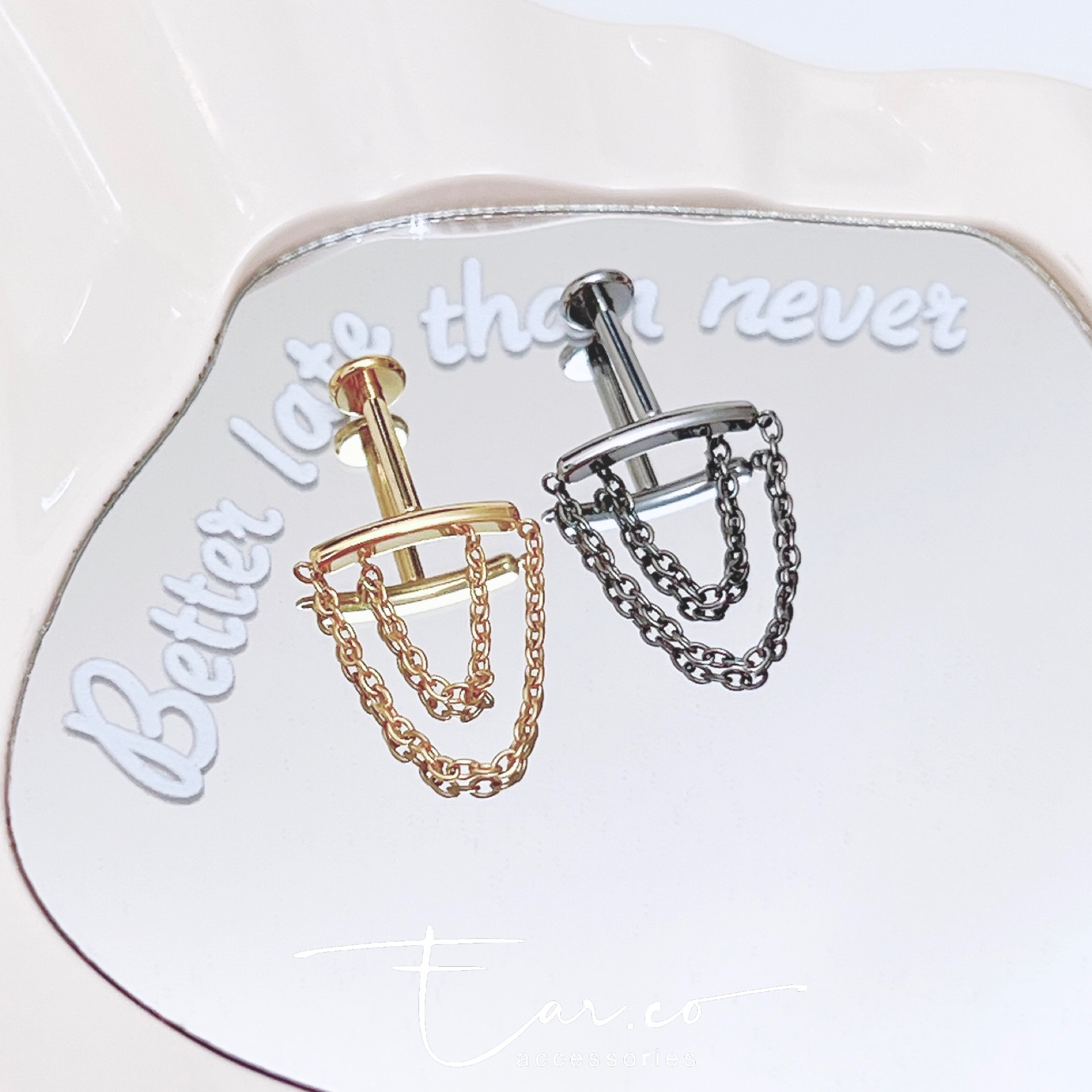 雙層流蘇平頭耳門/耳珠/耳骨釘 [G23 Titanium] [單支]