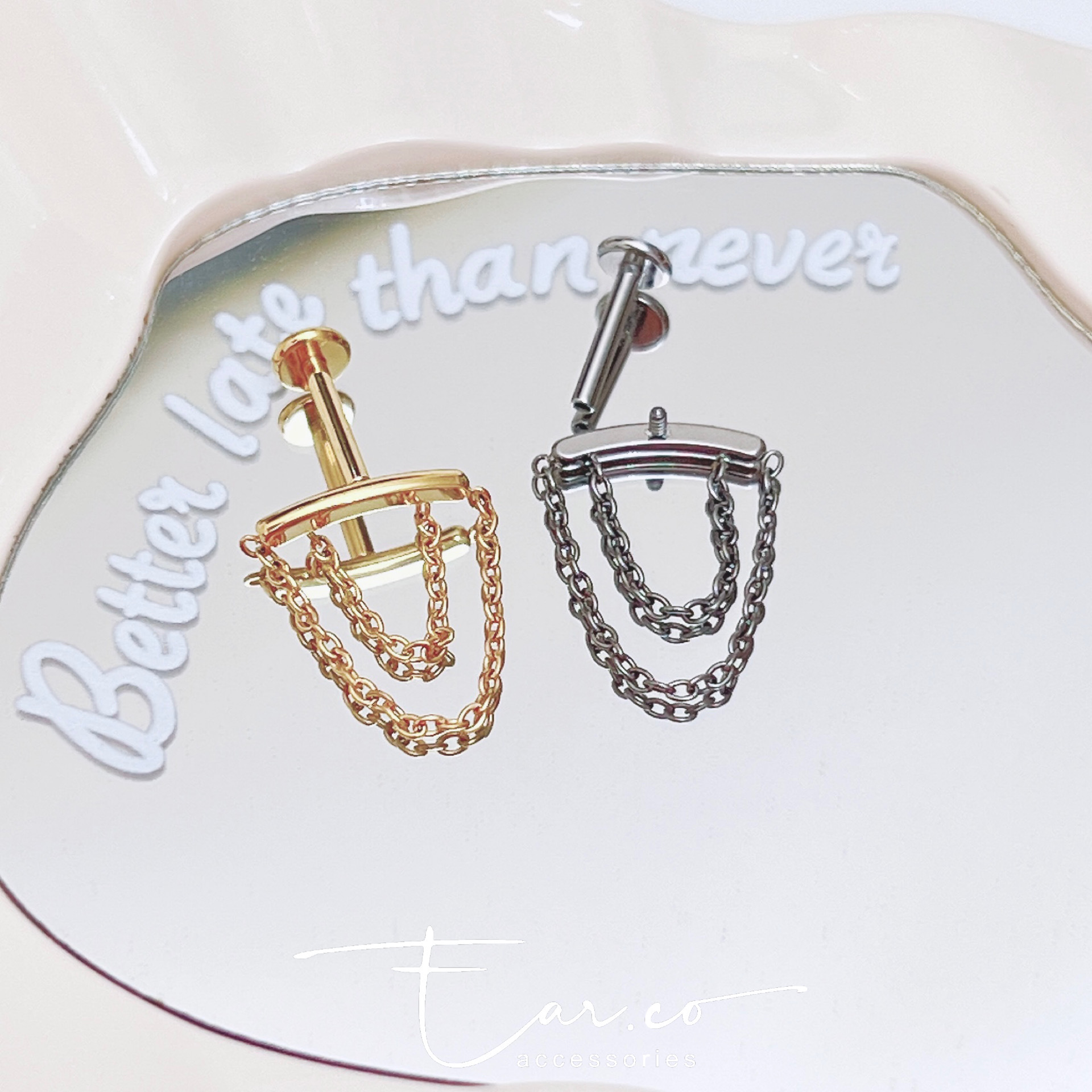 雙層流蘇平頭耳門/耳珠/耳骨釘 [G23 Titanium] [單支]