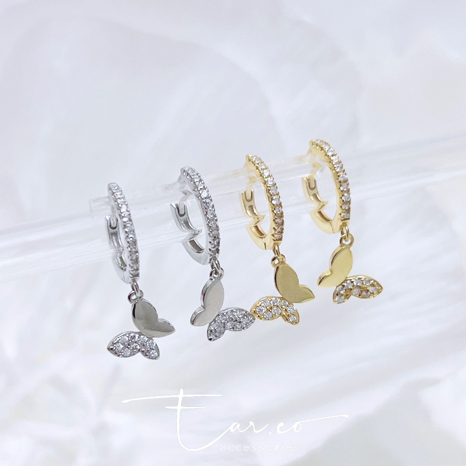 閃石垂釣小蝴蝶純銀小耳圈 [睡覺不用脫! ] #A1018