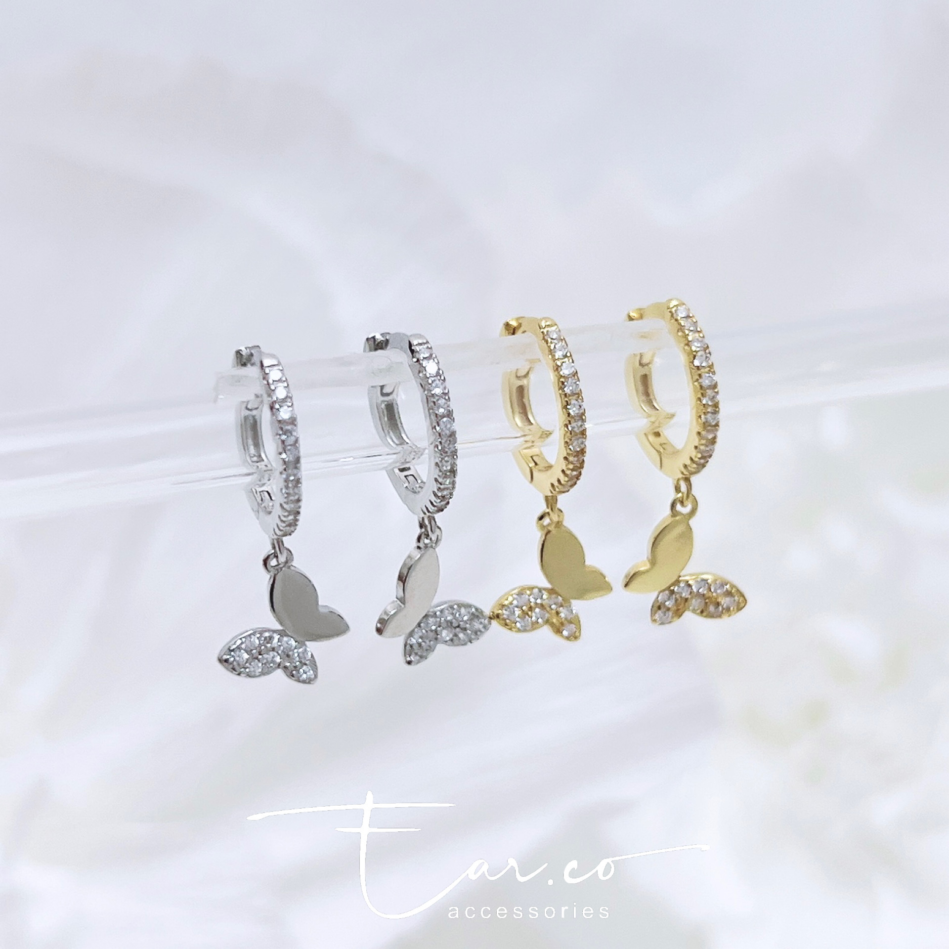 閃石垂釣小蝴蝶純銀小耳圈 [睡覺不用脫! ] #A1018