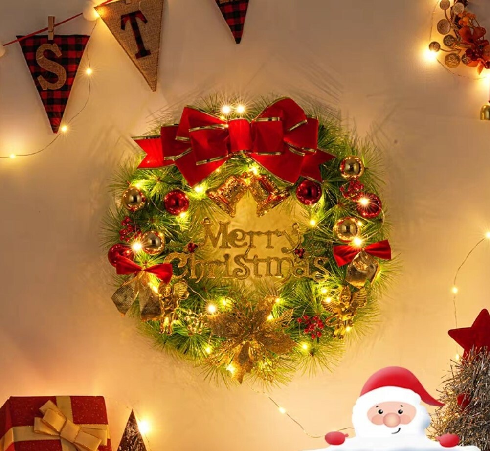 繽紛聖誕裝飾花環(附燈)