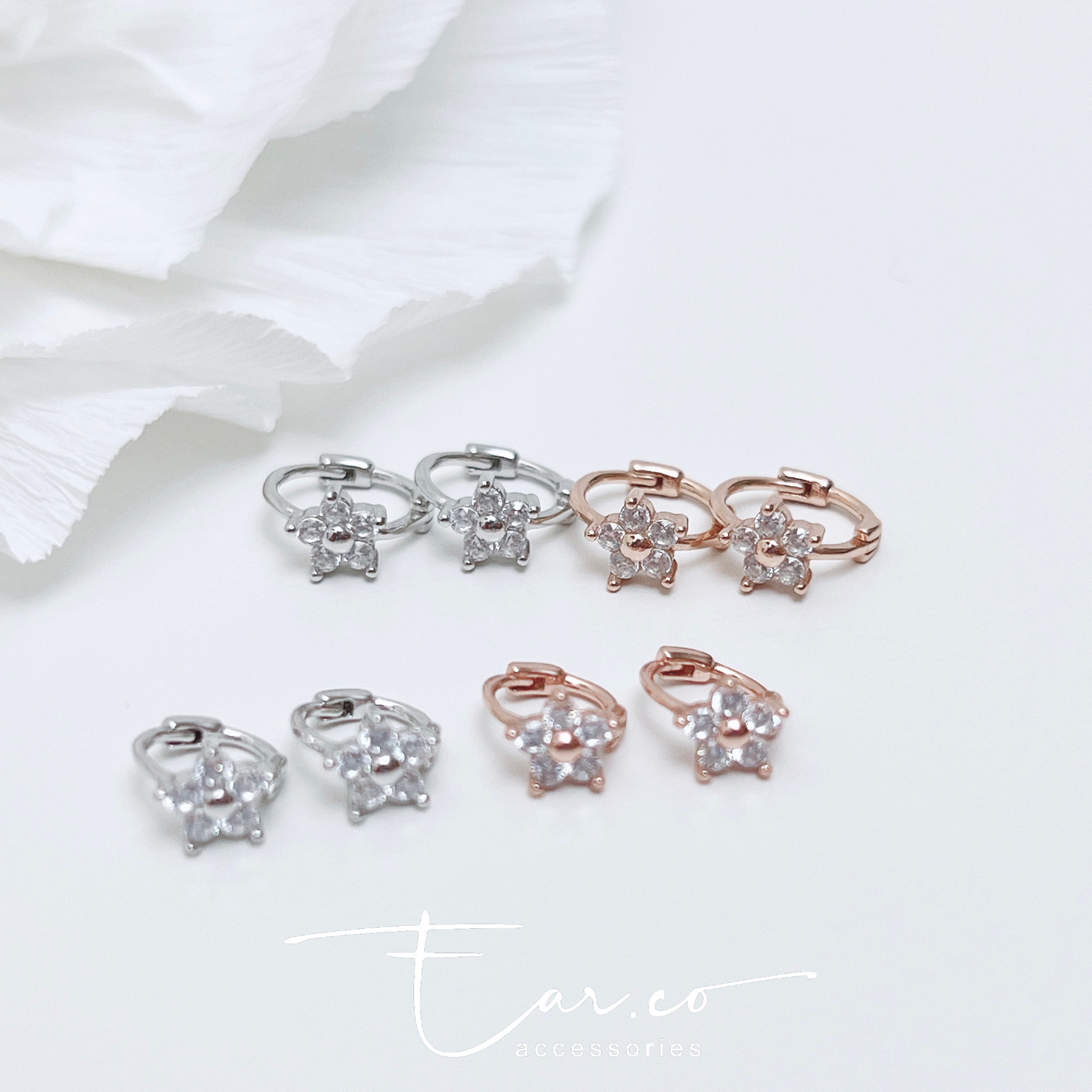 閃石小花朵純銀小耳圈 [睡覺不用脫! ] #A1017