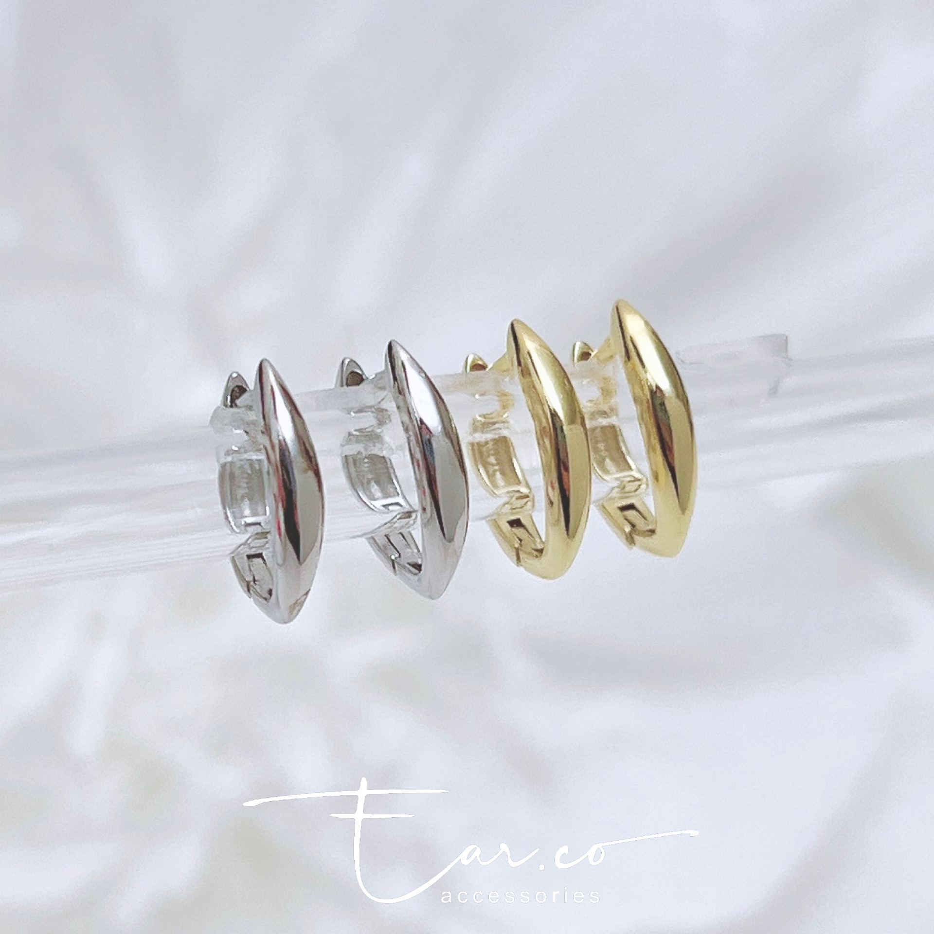 設計感流線形光面純銀小耳圈 [睡覺不用脫! ] #A1014