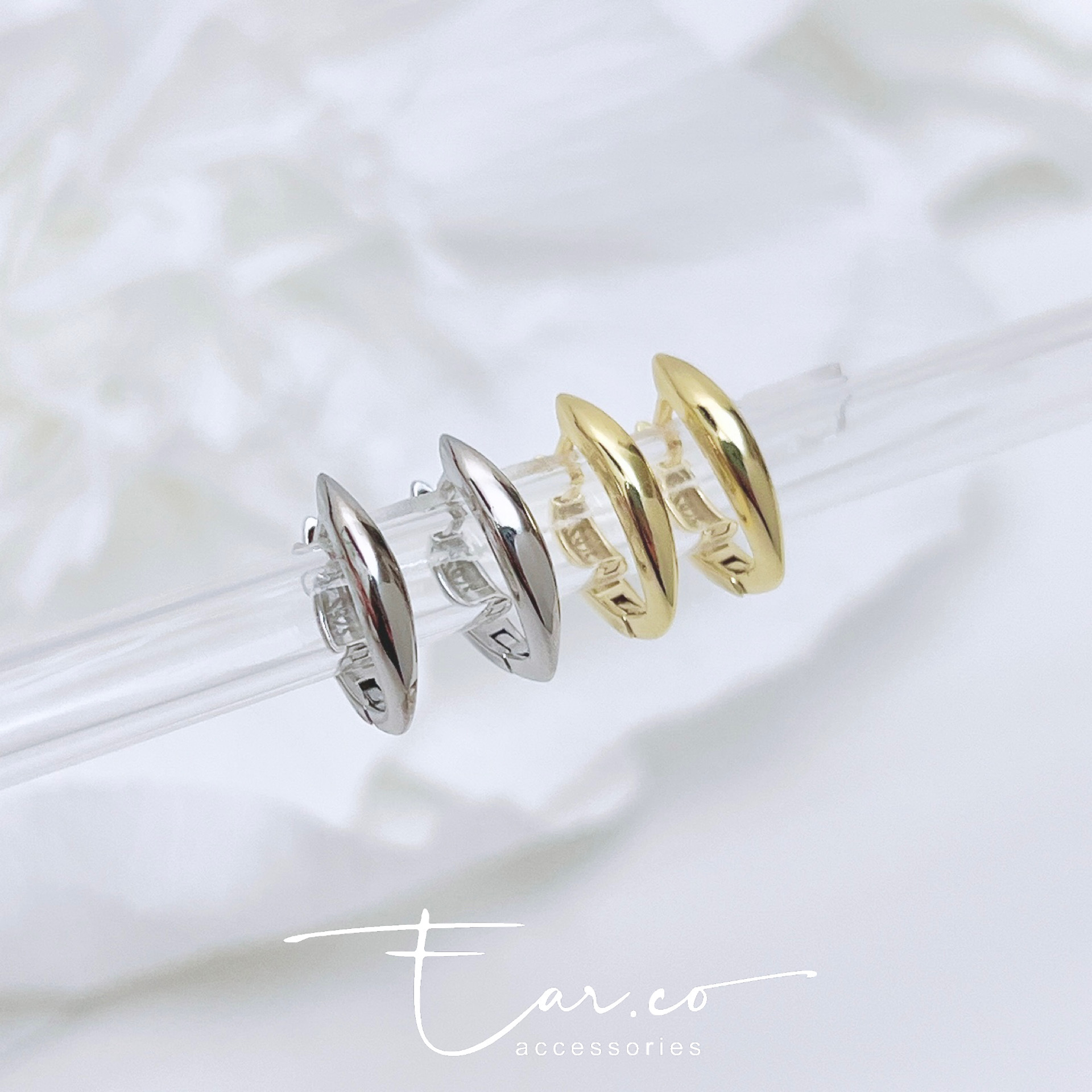 設計感流線形光面純銀小耳圈 [睡覺不用脫! ] #A1014