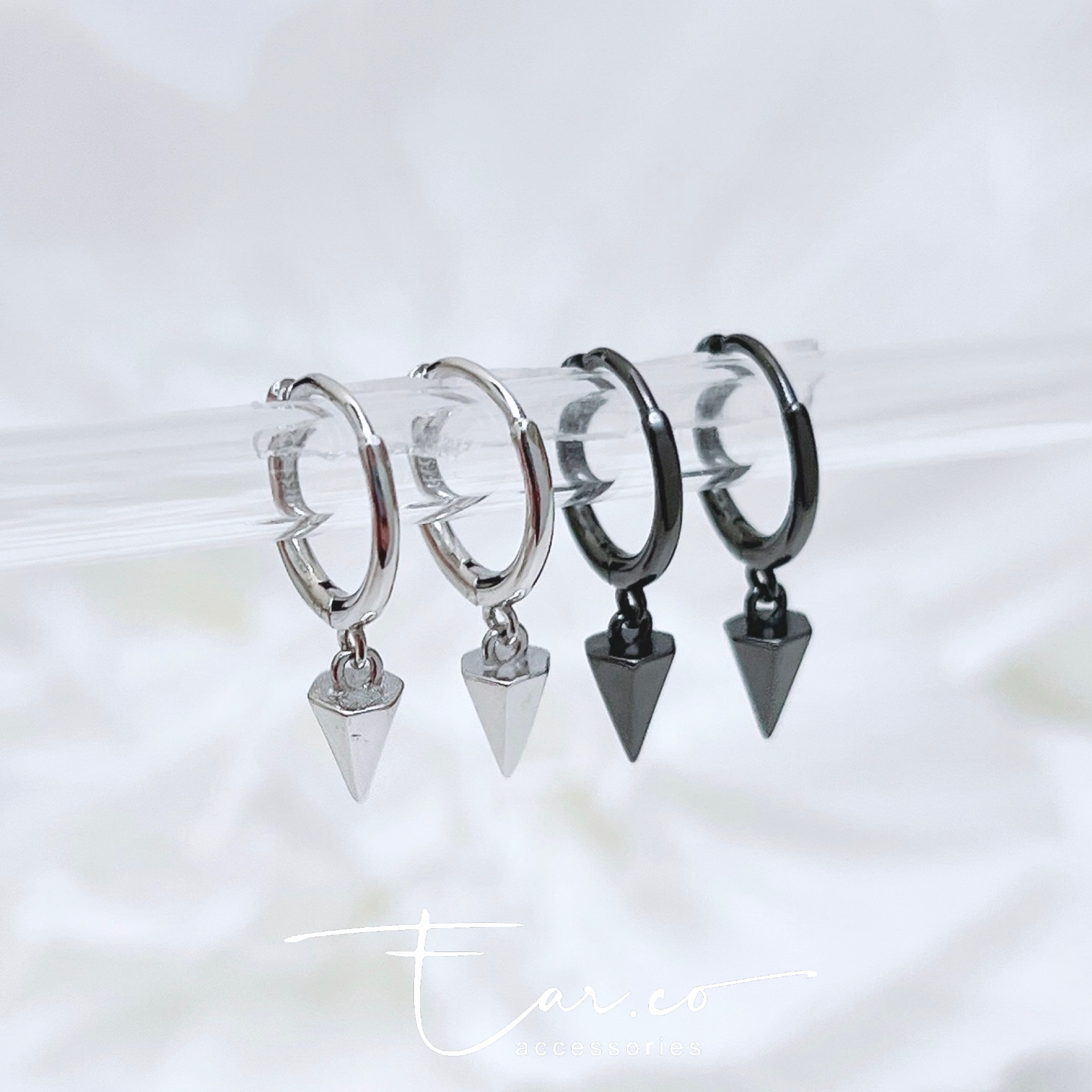 光面垂鈎小尖錐純銀小耳圈 [睡覺不用脫! ] #A1013