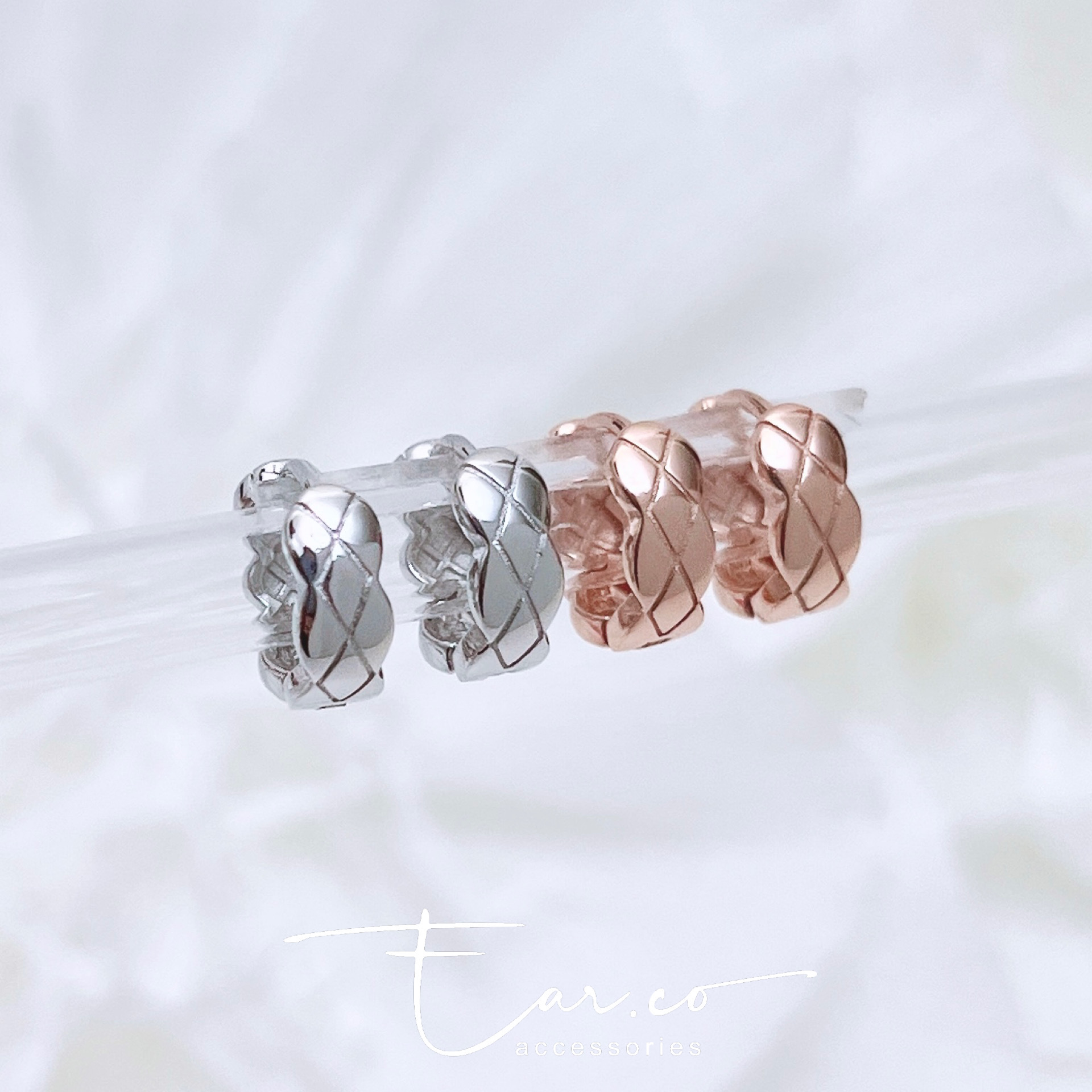 紋理可愛波浪邊粗條純銀小耳圈 [睡覺不用脫! ] #A1011