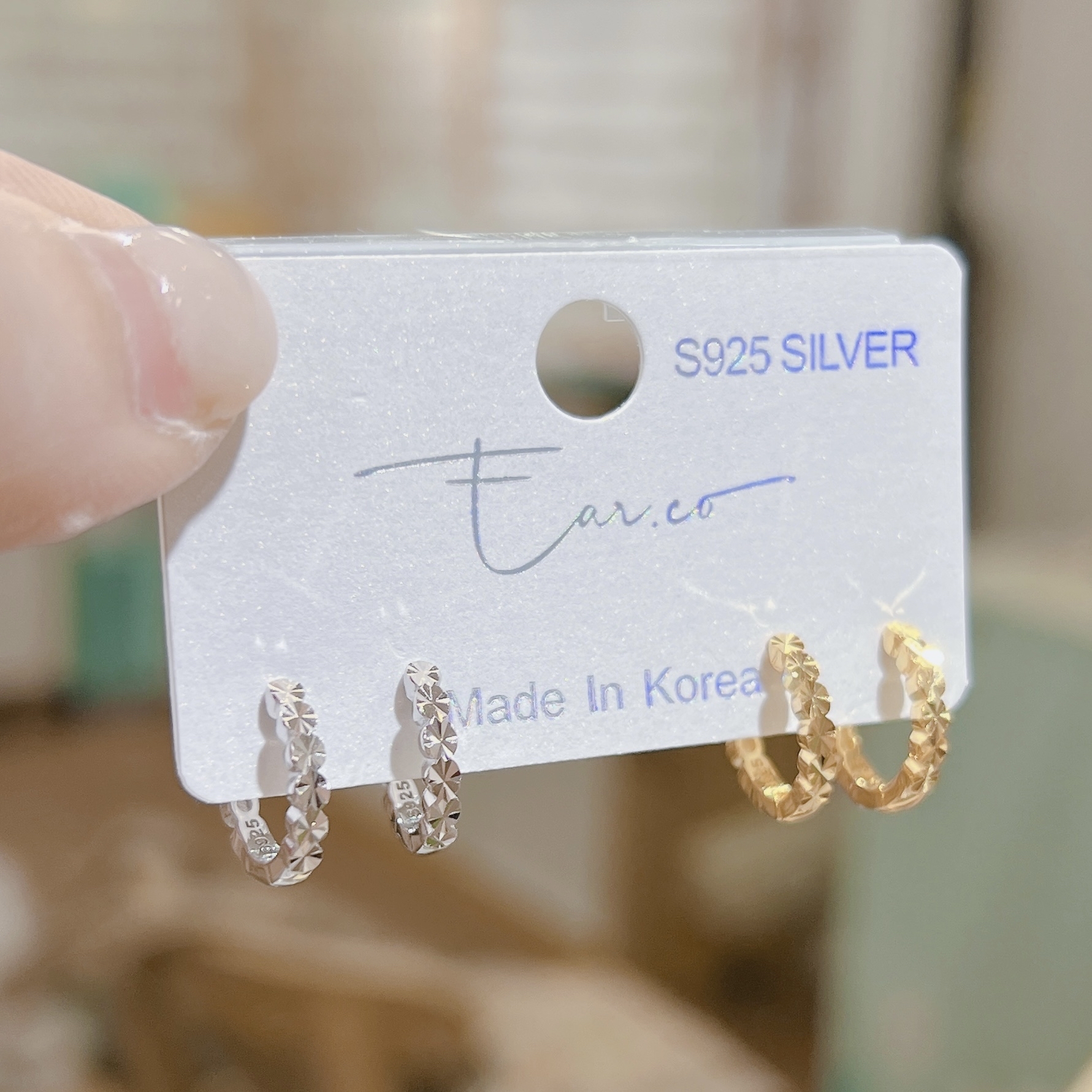 閃閃多面圓形切割純銀小耳圈 [睡覺不用脫! ] #A1010